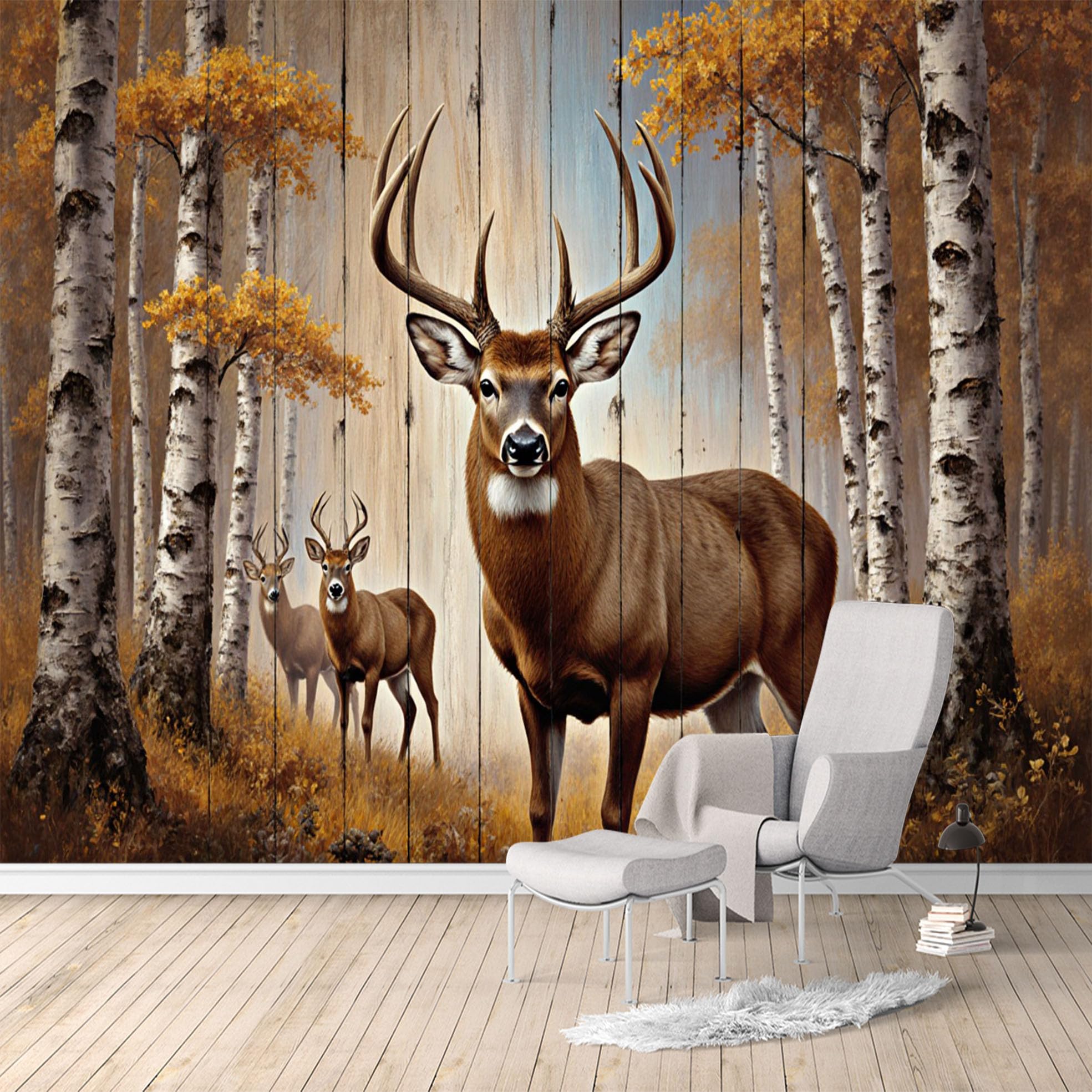 Custom Size Wall Murals, Majestic Deer Forest Autumn Scene, SelfAdhesive Water Activated Removable Wall Covering, Large Photo Wallpaper for Living Room Bedroom Office