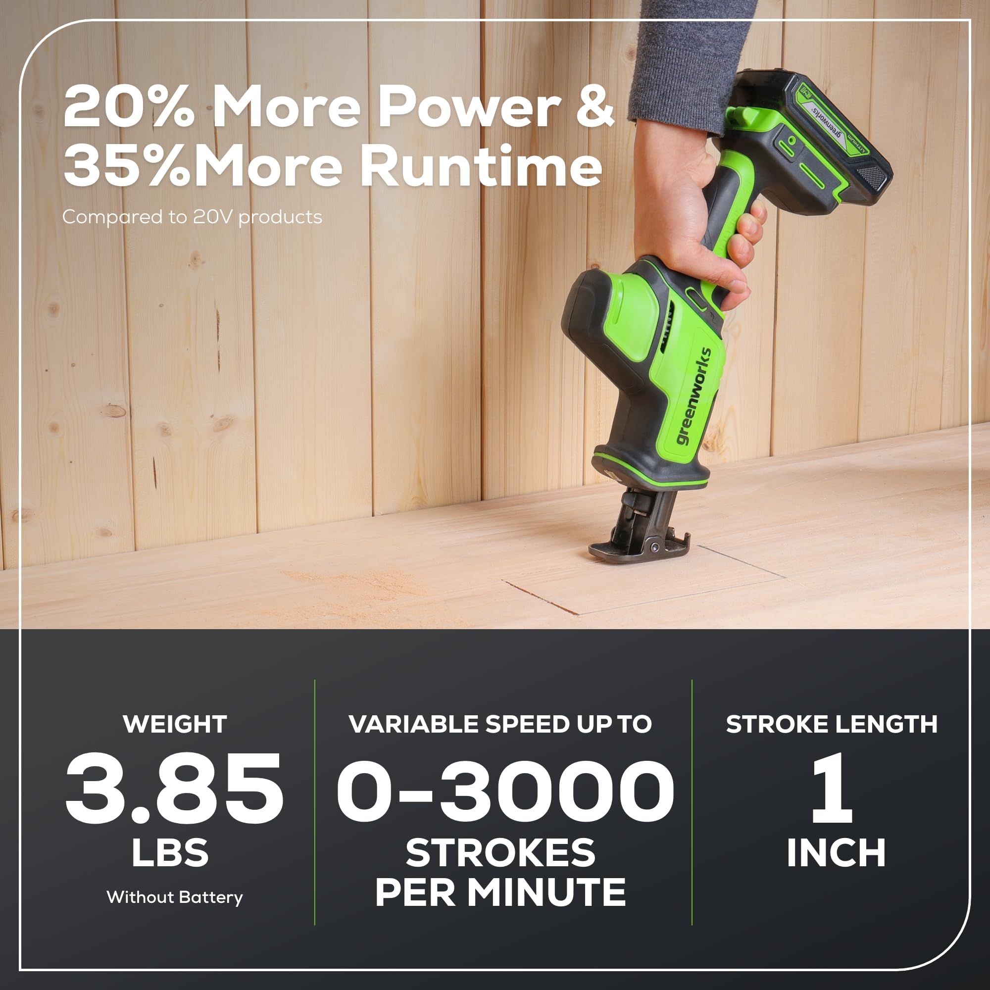 Greenworks 24V Brushless Compact One-Handed Reciprocating Saw (3,000 SPM), Cordless Powered Variable Speed Recip Saw, Battery Not Included