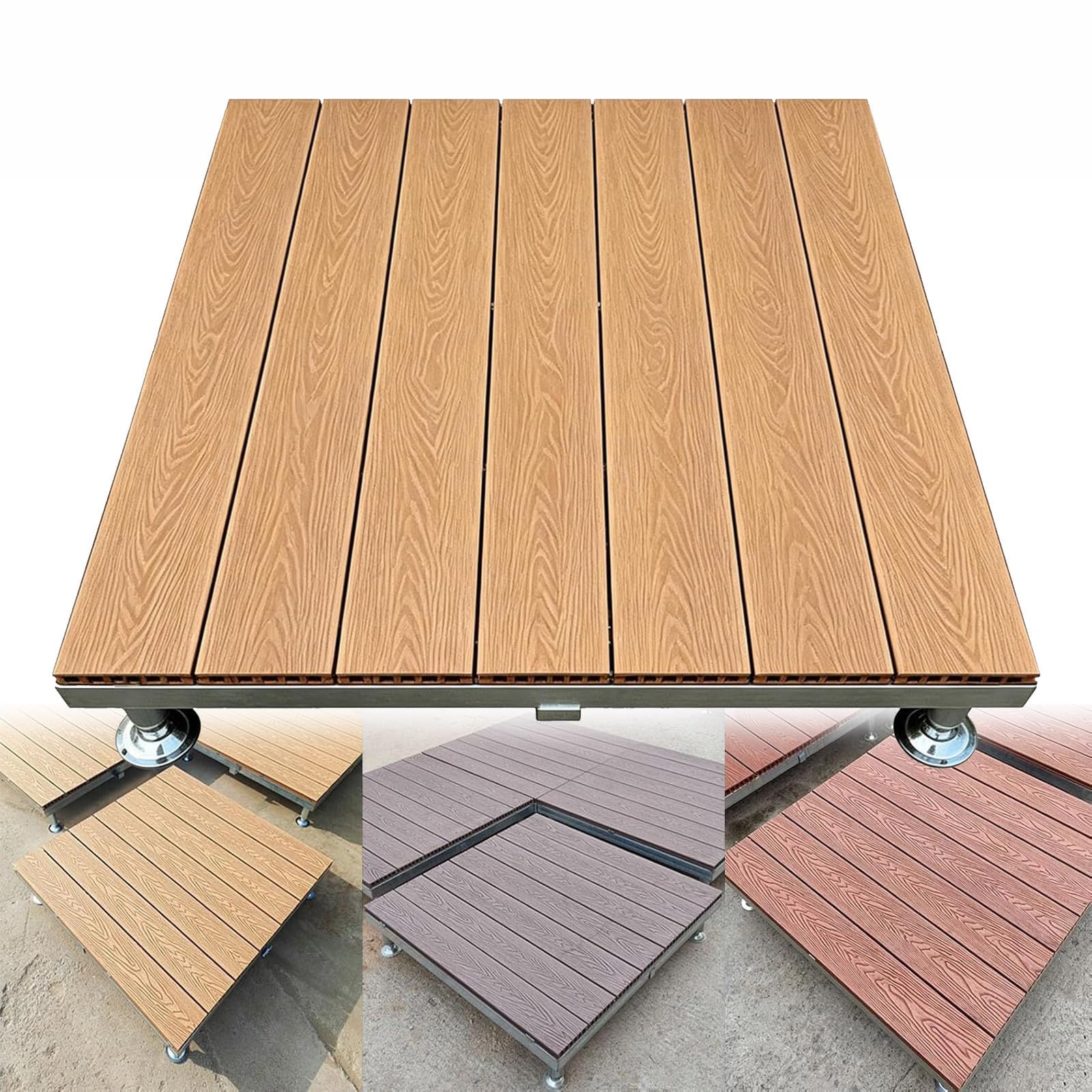 Piattaforma In Composito Da Patio Con Telaio Metallico, Pavimento Terrazze | 84cm WPC Piastrelle Terrazze Con Piedini Regolabili, Piattaforma Modulare Portata 500kg/mq, Impermeabile(Light brown)