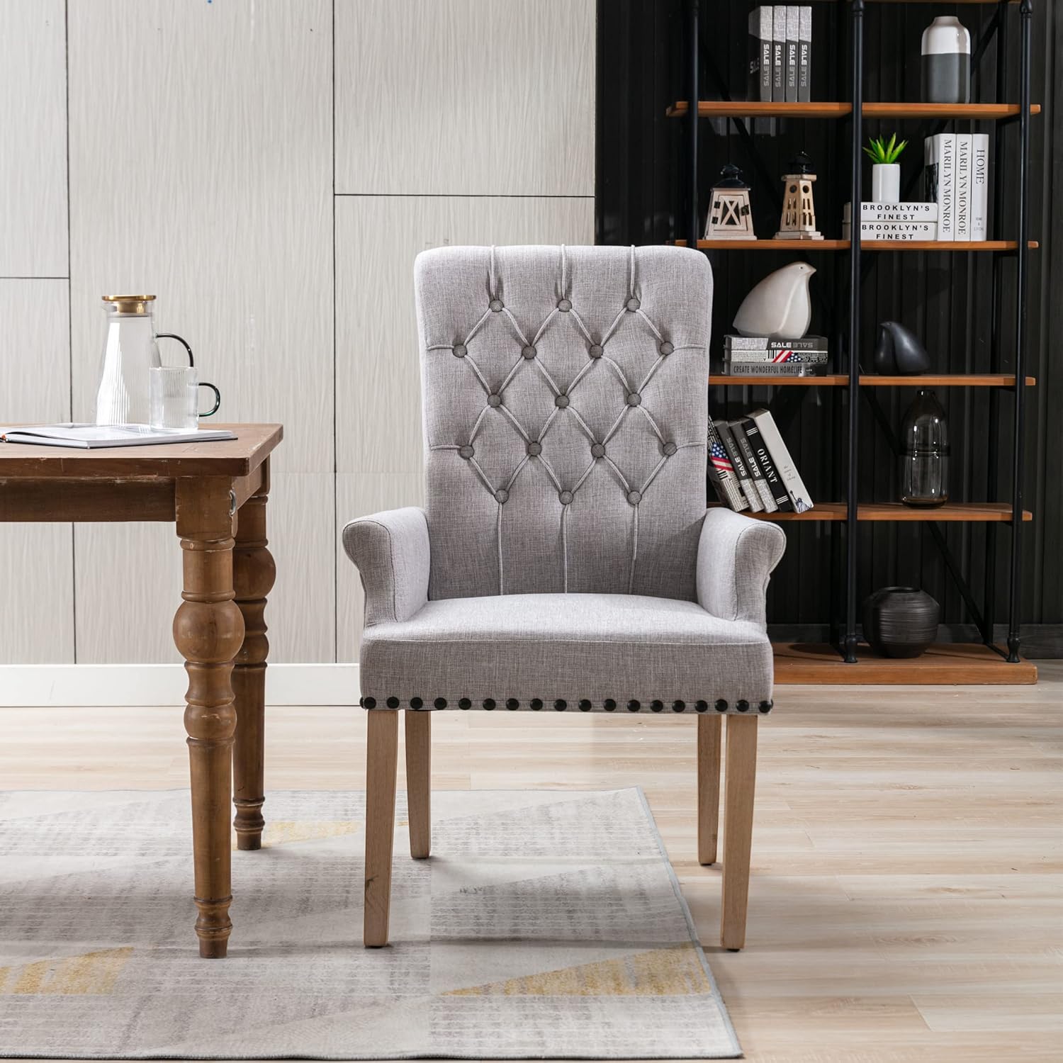 Restworld Fabric Arm Dining Chair,Tufted Upholstered High