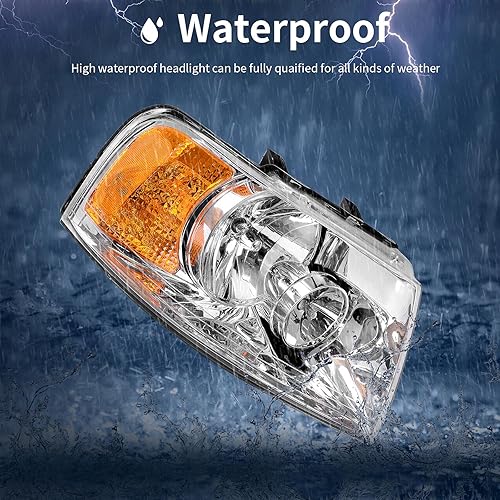 Miniatura 6 de Juego de repuesto de faros de ajuste directo para Ford Expedition 03-06, carcasa cromada, reflector ámbar, (lado del pasajero y del chofer)