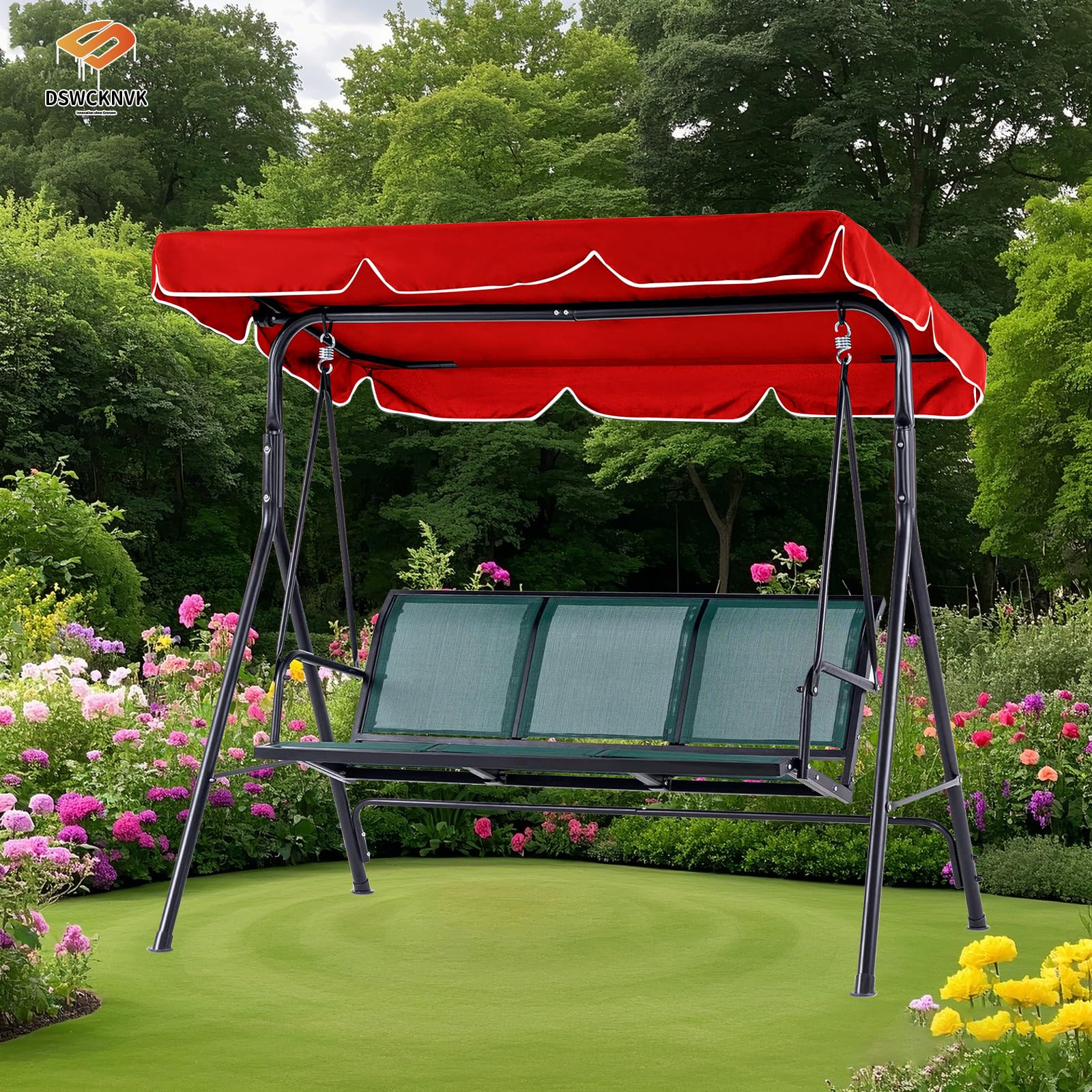 Hollywoodschaukel Dachbezug Wasserdicht,Hollywood Swing Ersatzdach mit Klettverschluss, Gartenschaukel Dach mit 4 Verstellbare Tunnel (Rot)