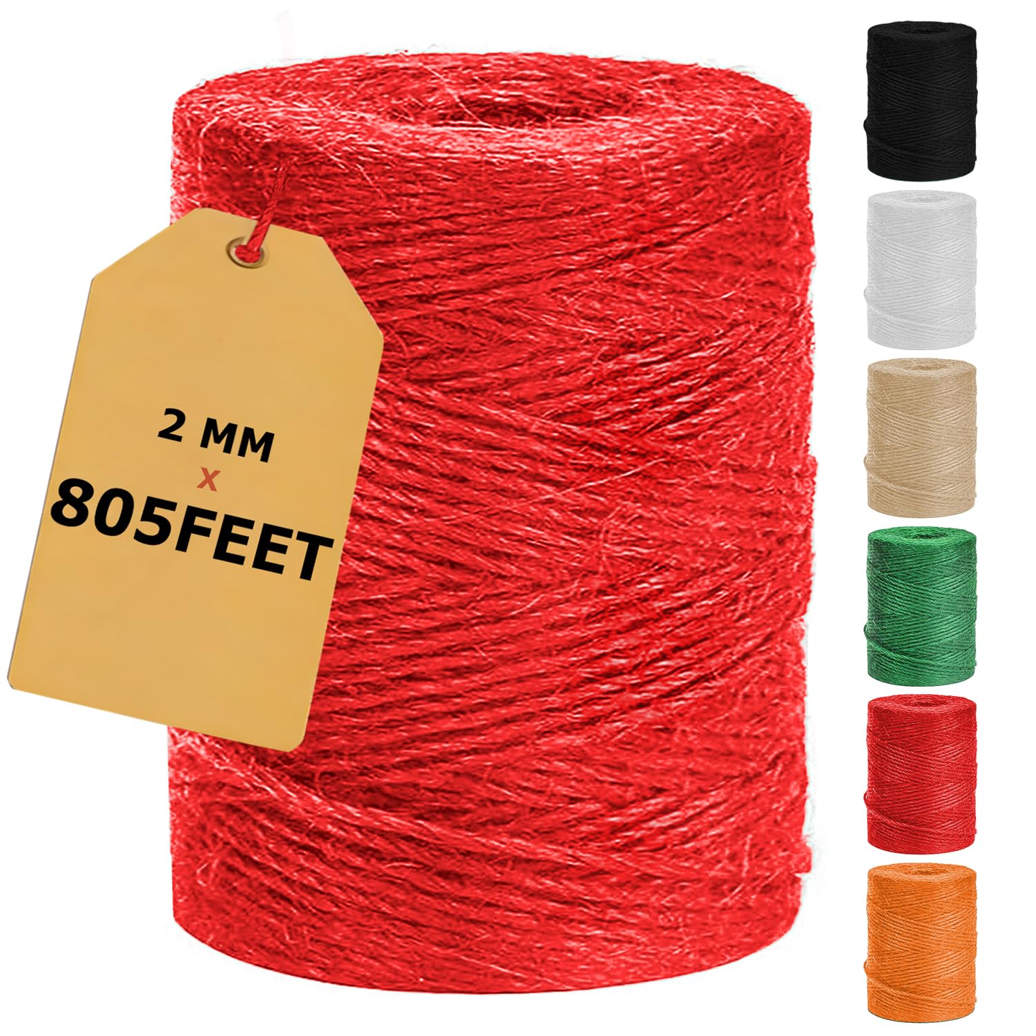 Vanhench 805ft Wrapping Twine String, Red Colored Natural Jute Twine Cord Thin Rope, Arts & Crafts Gift Wrapping, Wedding Décor, Art Decoration Packing Material, Bracelet String