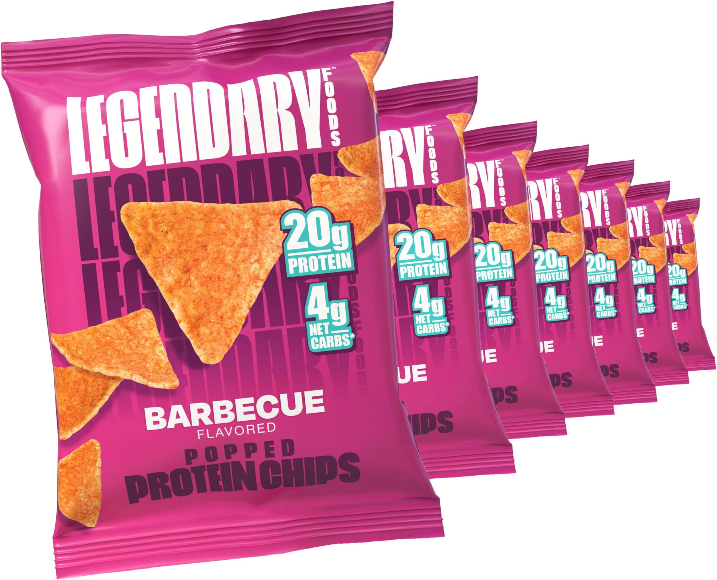 Legendary Foods BBQ Protein Chips – Popped Tortilla Style – 20g High Protein, 4g Net Carbs, Low Sugar, Gluten Free, Keto Snack Packs – 7 Count – Healthy Crunchy Chips