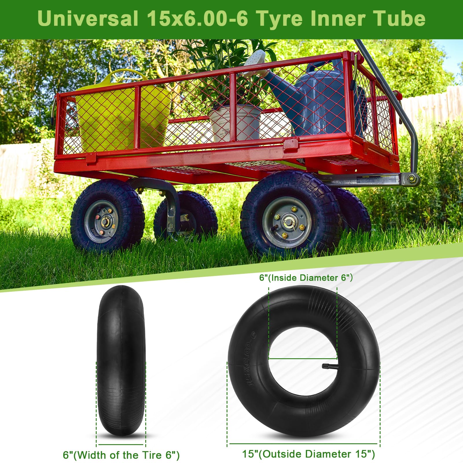 2x Reifenschlauch 15x6.00-6 Für Rasentraktor – Gerader TR-13 Ventilschaft, Gummi, Für Rasenmäher, ATVs, Schubkarren