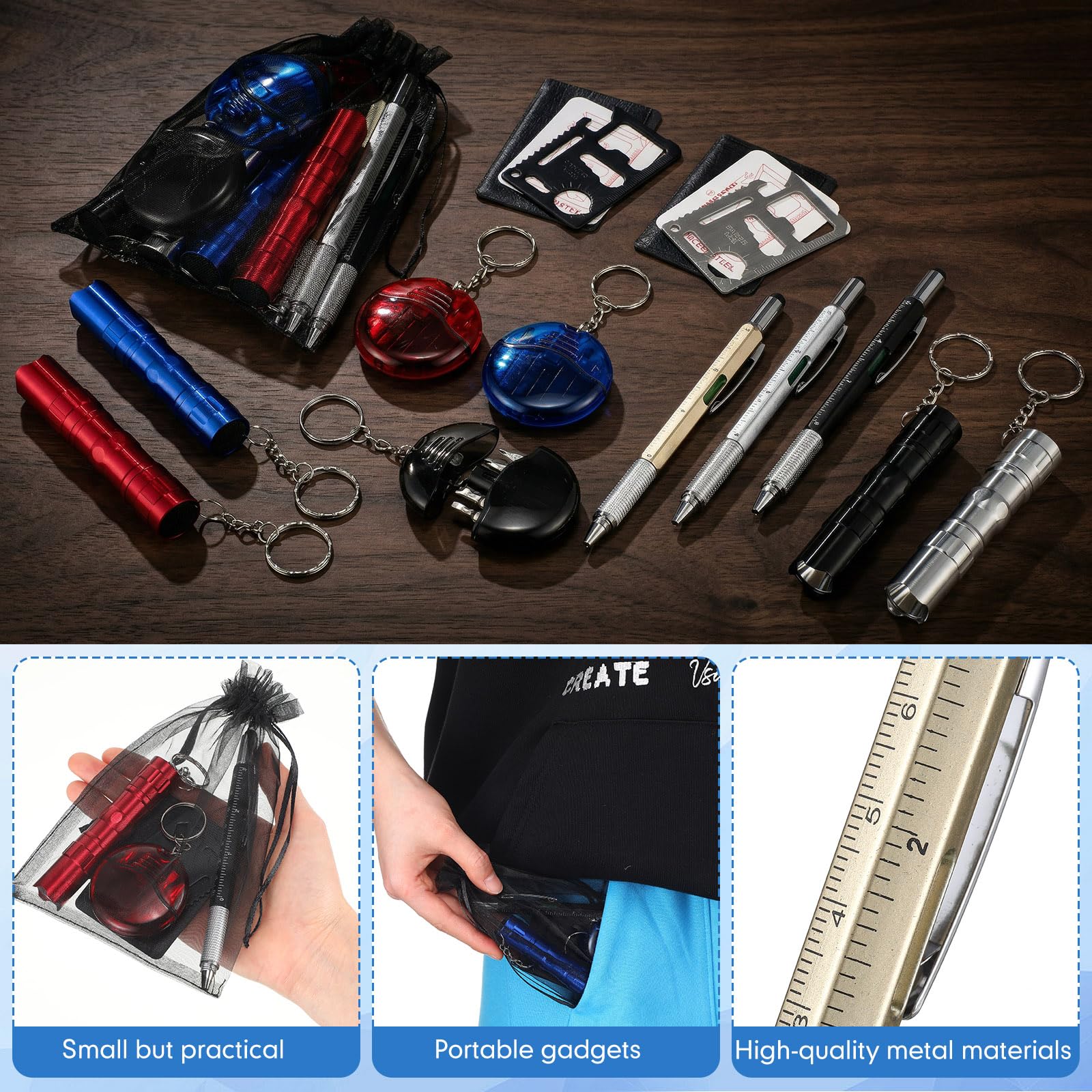 Lewtemi 8 Sets für Herren, Großpackung, Partygeschenke, Leder, Multitool, Taschenlampe, Kartenstift, Mini-Schlüsselanhänger, Schraubendreher-Set für Vatertag, Geschenk, Strumpffüller, Kollegen