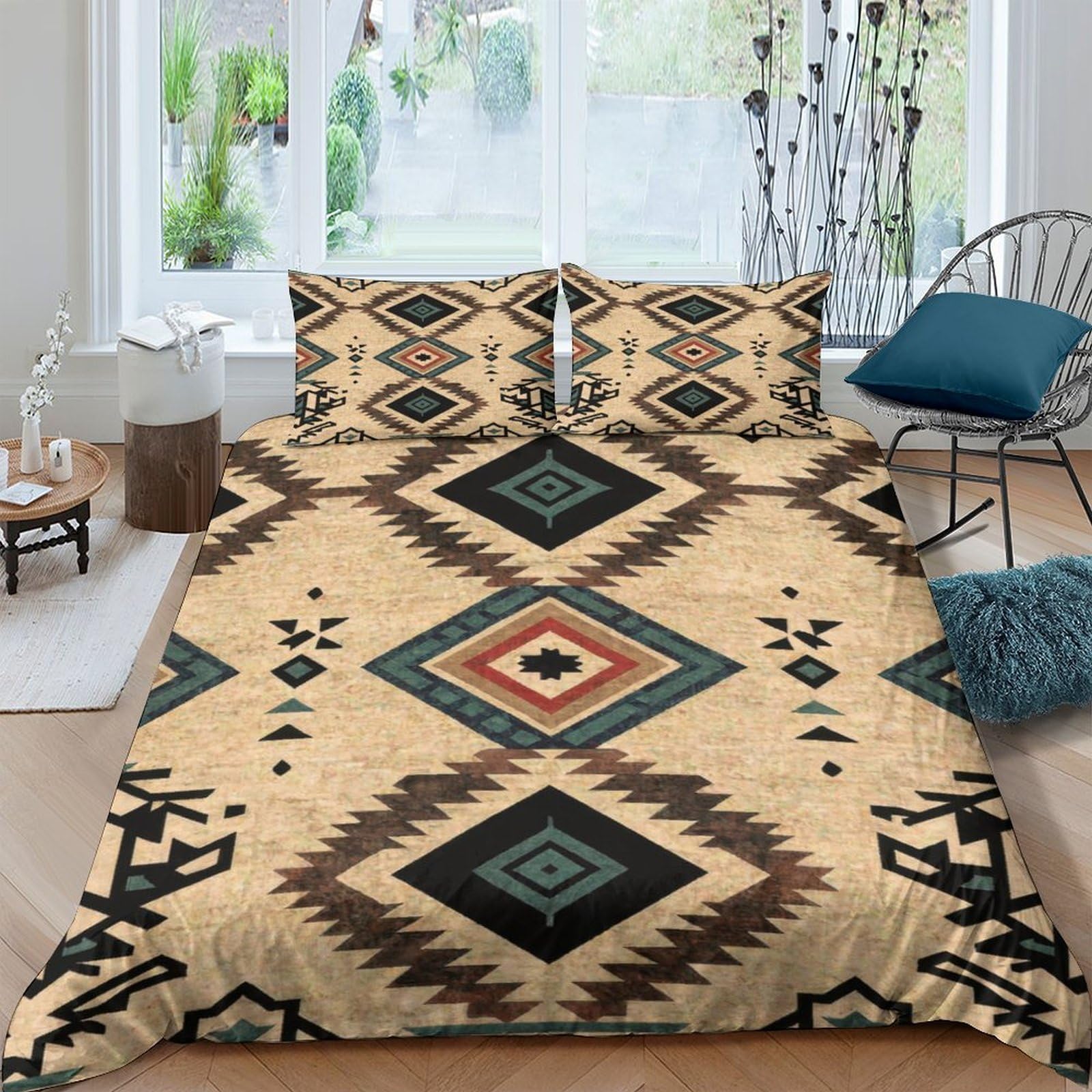 Ctjqhvkz Style-4 3D Printed Aztec Geometric Fitted Sheet Microfiber Soft Beige Black Tribal Mattress Cover For Bedroom Dorm Decor Single（135X200cm）