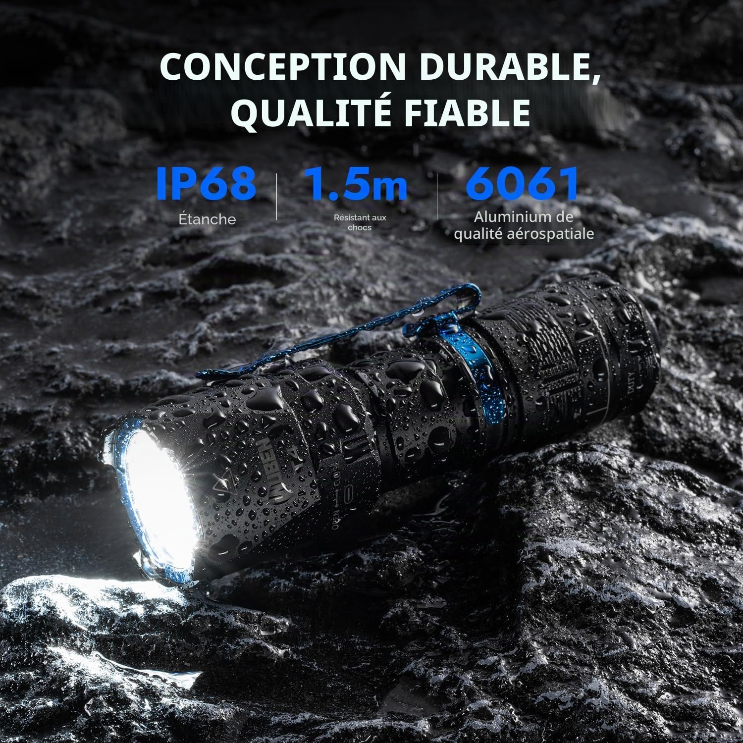 WUBEN T4 Lampe Torche LED Rechargeable, longue portée de 400 m, avec anneau tactique, lampe torche de camping étanche IP68 pour la maison, l'inspection, les urgences, la randonnée et le travail.