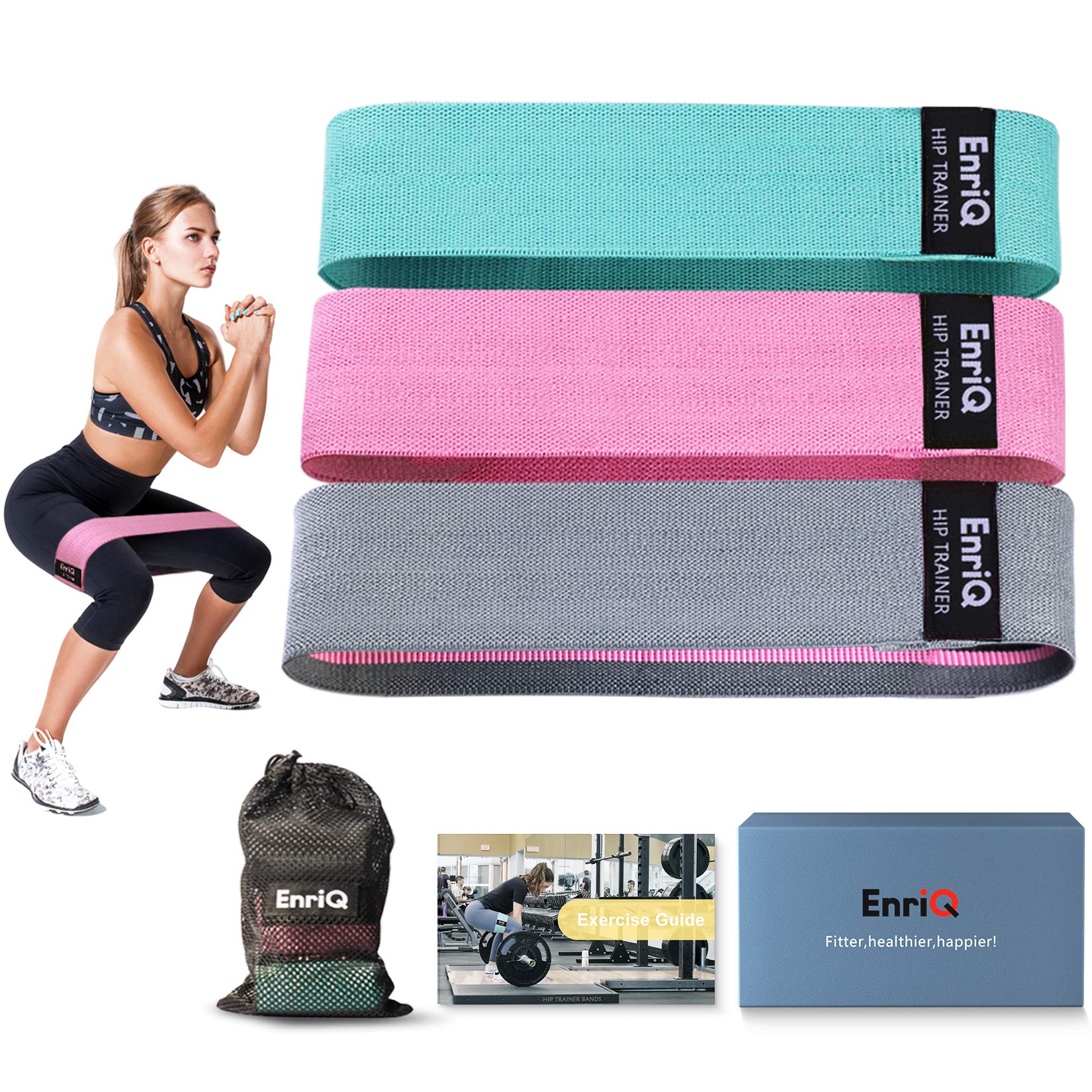 EnriQBooty Bands Fabric Resistance Bands for Legs and Butt Cloth Hip Bands Workout Exercise Bands 3 Set Women Men Stretch Exercise Loops Thick Wide Non Slip Bootie Band