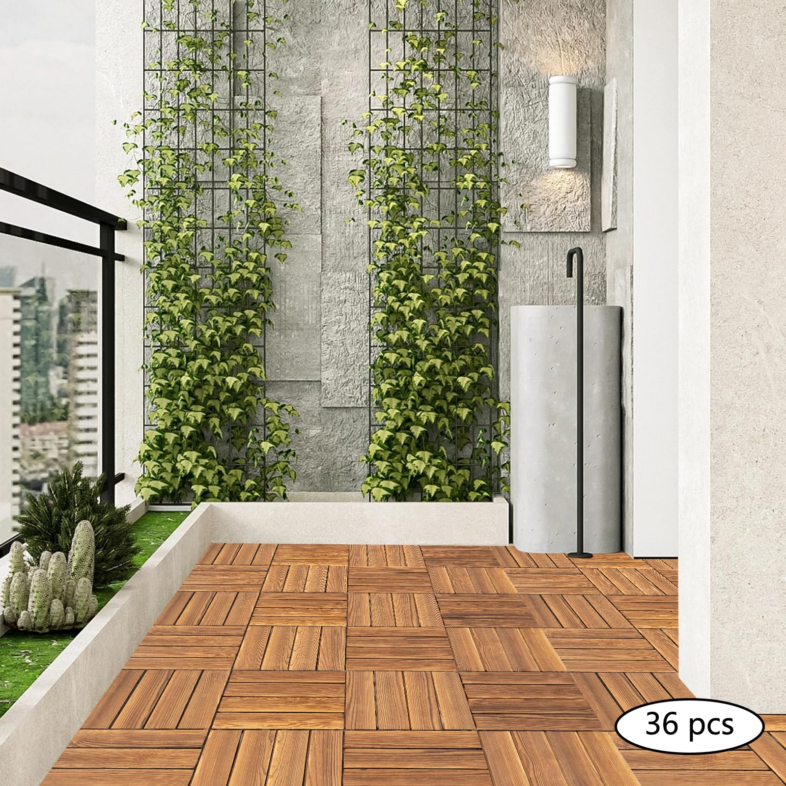 Lot 36 Dalles Bois Mélèze 30x30cm Terrasse Extérieur Balcon Piscine