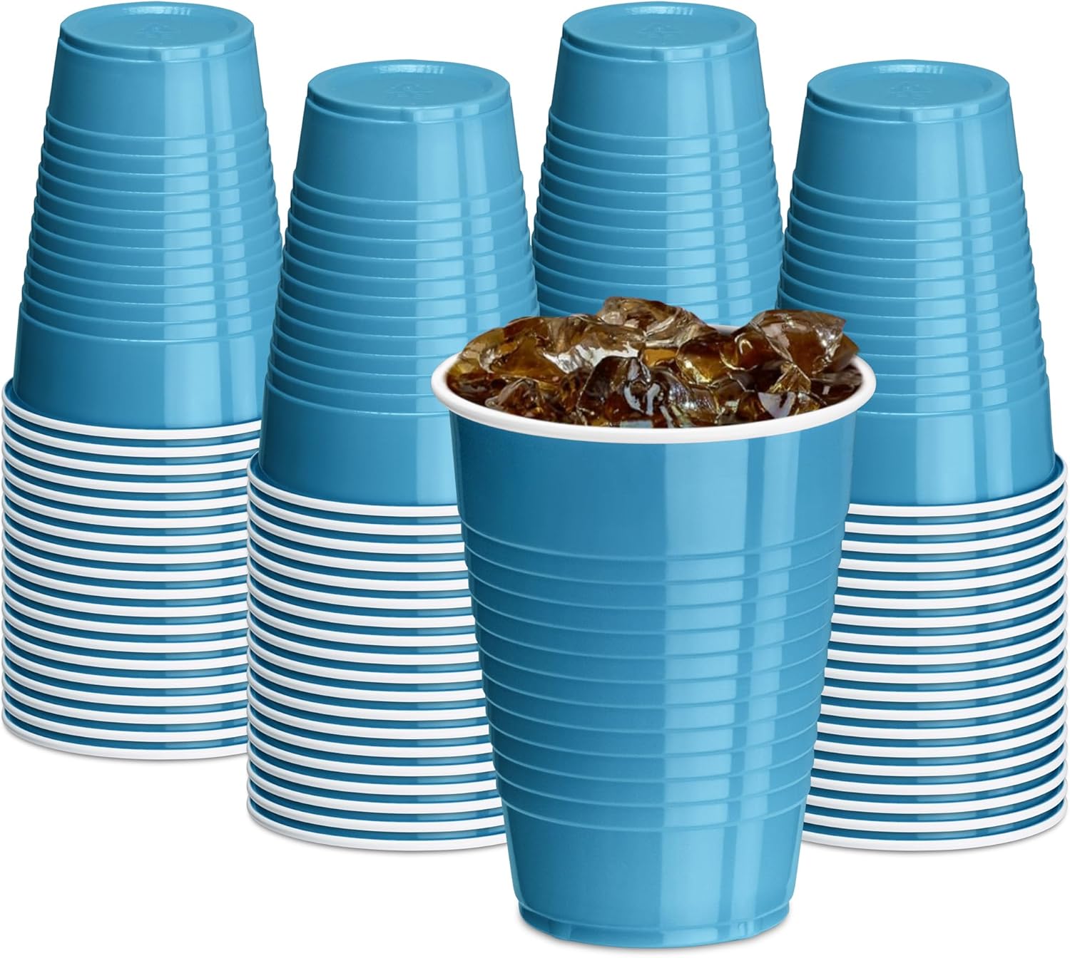 DecorRack Turquoise Plastic Cups, 12 oz Disposable Cups, Party Supplies (60 Count)