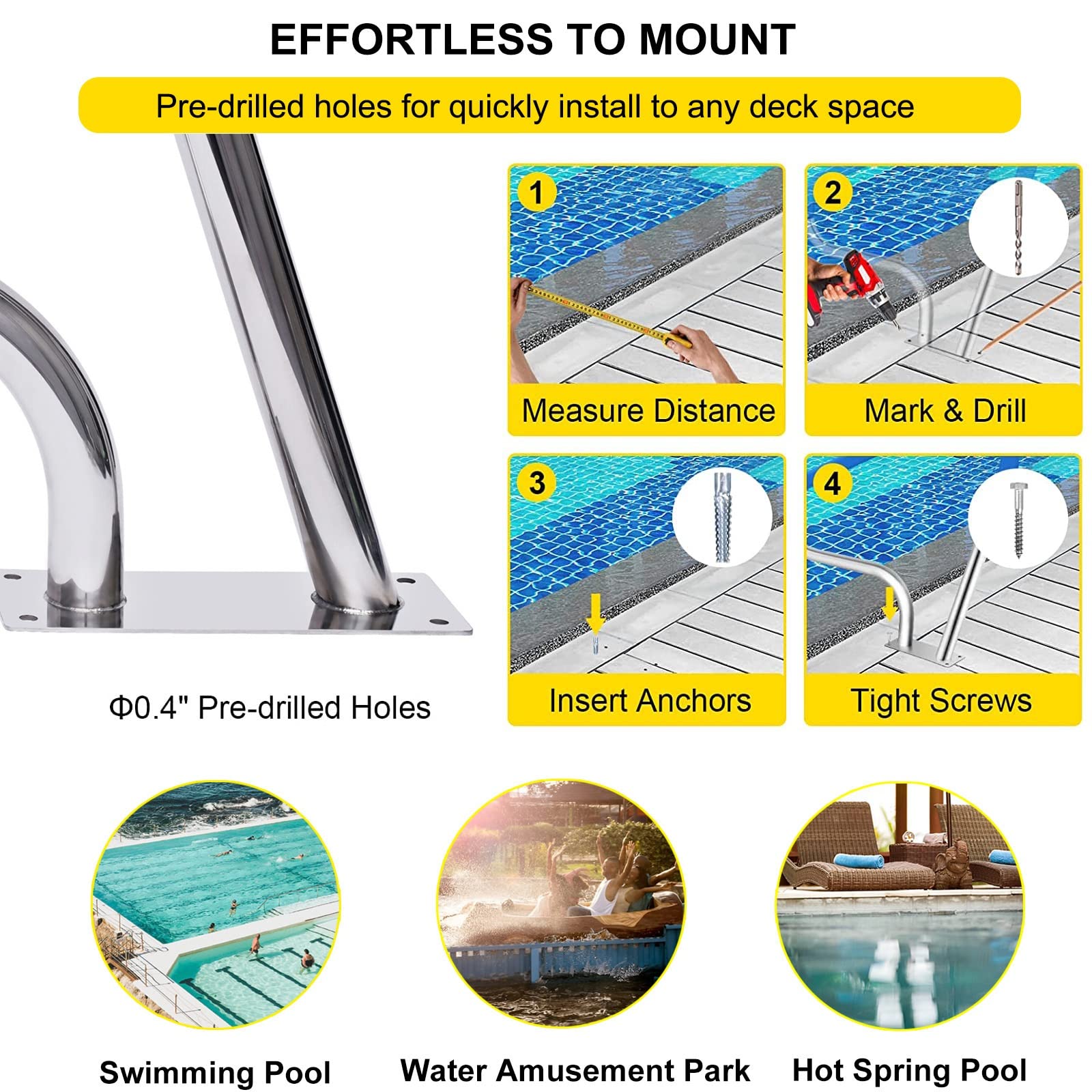 Pasamanos De Seguridad para Piscinas Barandillas para Piscinas, Pasamanos para Piscinas De Acero Inoxidable 304, Baranda De Piscina para Entradas Inclinadas Y Spas (Size : 1 Pack)