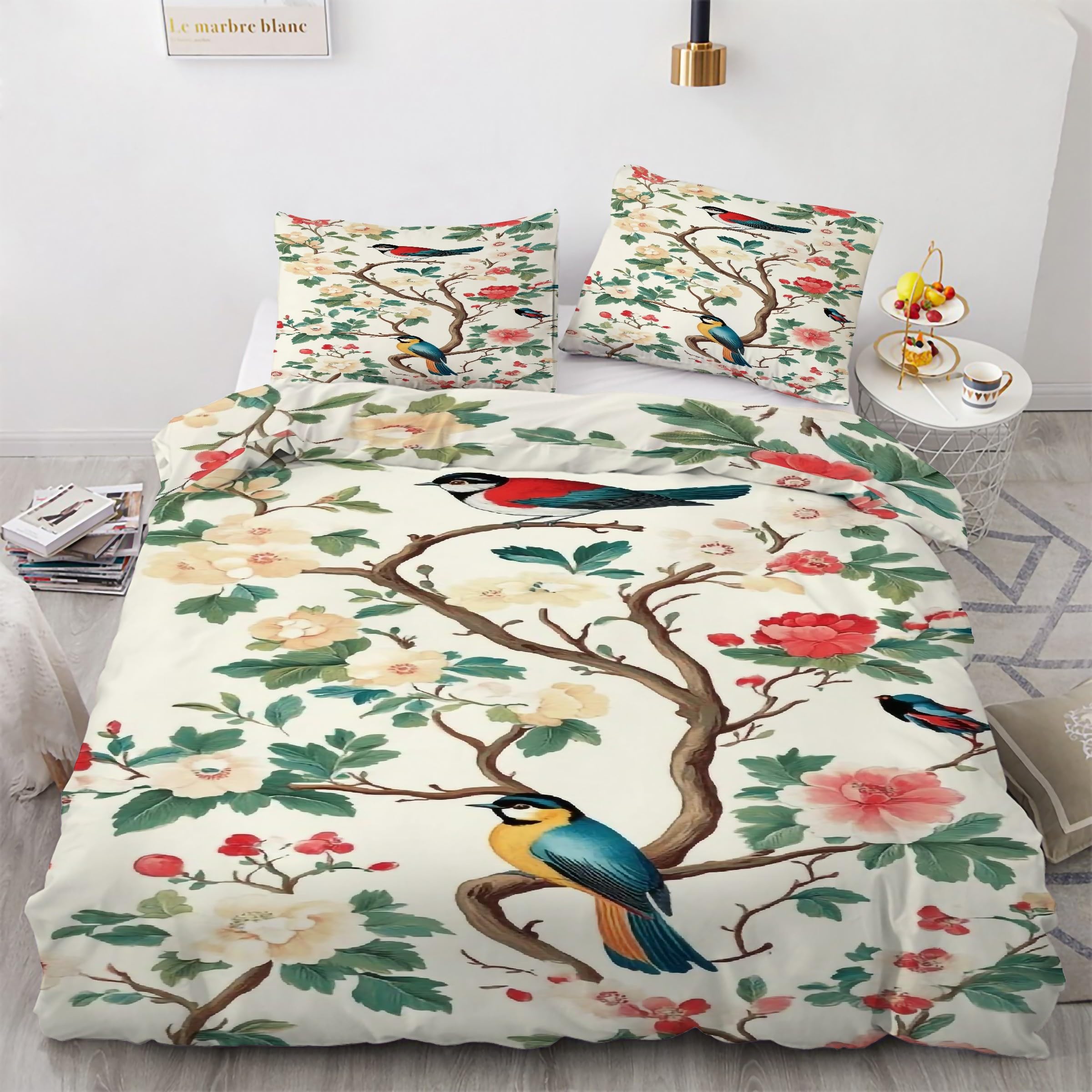 Housse de couette 160x200 oiseau en microfibre douce anti-plis pour un sommeil réparateur
