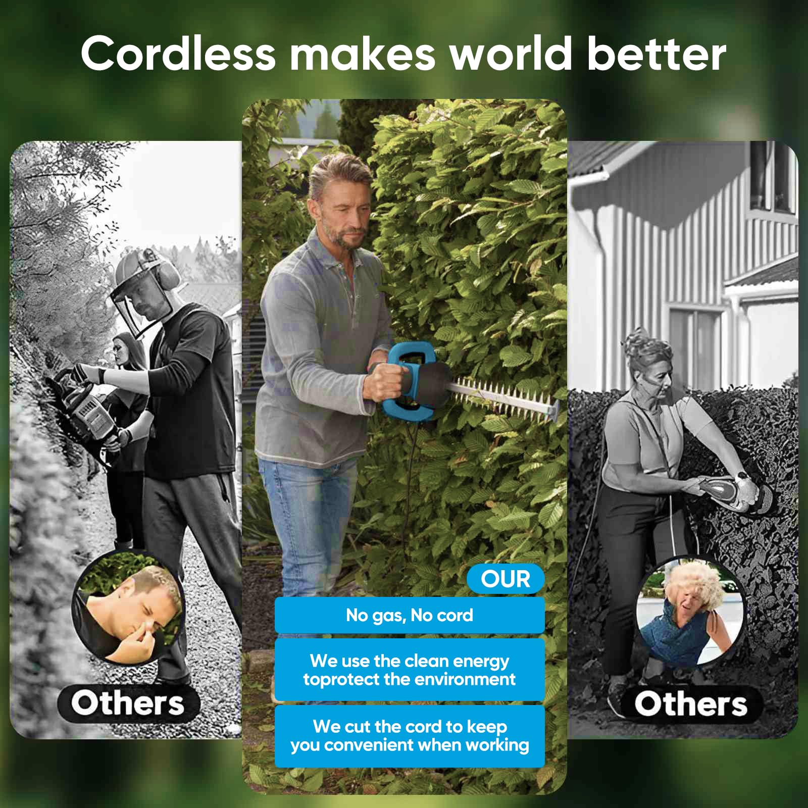 Cortasetos profesional inalámbrico de 21 V, con 15000 mAh, batería y cargador rápido, longitud de corte de 22 pulgadas, espaciado dental de 15 mm para arbustos, jardín, céspedes (1 batería)