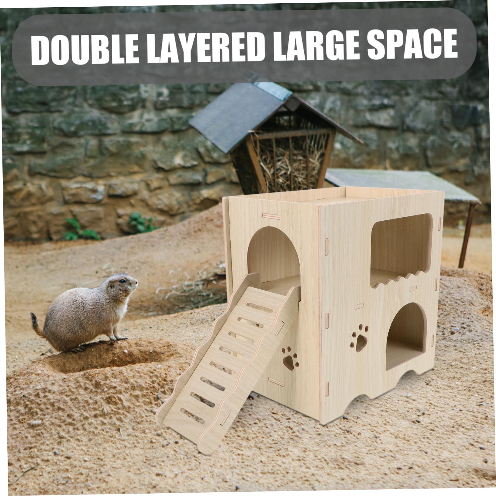 Hemobllo Maison en Bois Beige pour Hamster avec Échelle, Habitat de Repos et Jouet Anti-Ennui Adapté la Cage des Petits Animaux