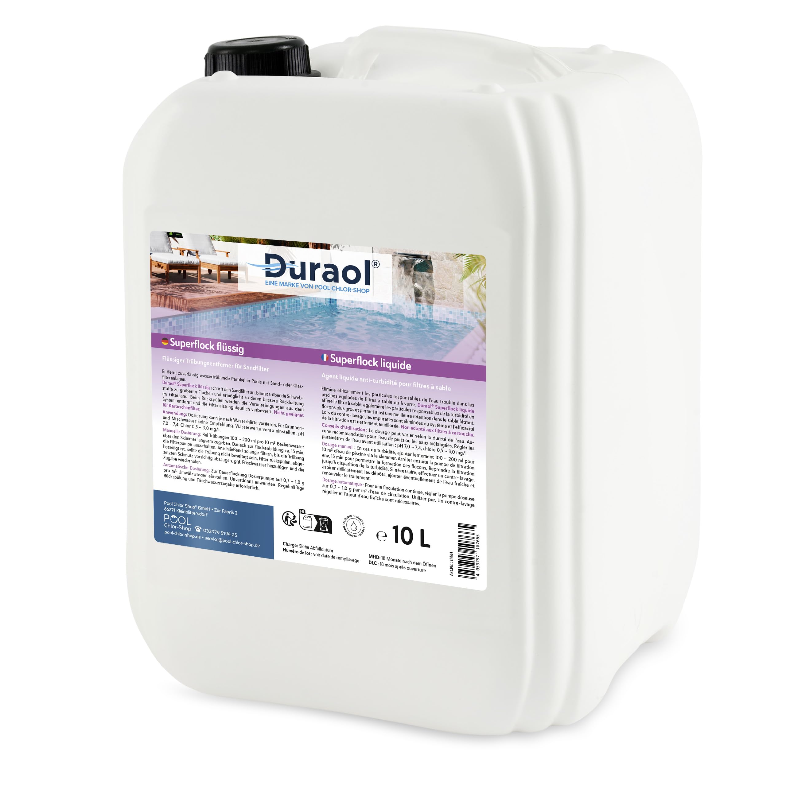 Superflock Liquide 10 L – Floculant Haute Performance pour Piscines – Clarifie l'eau Trouble – pour Filtres à Sable – Action Rapide et Efficace
