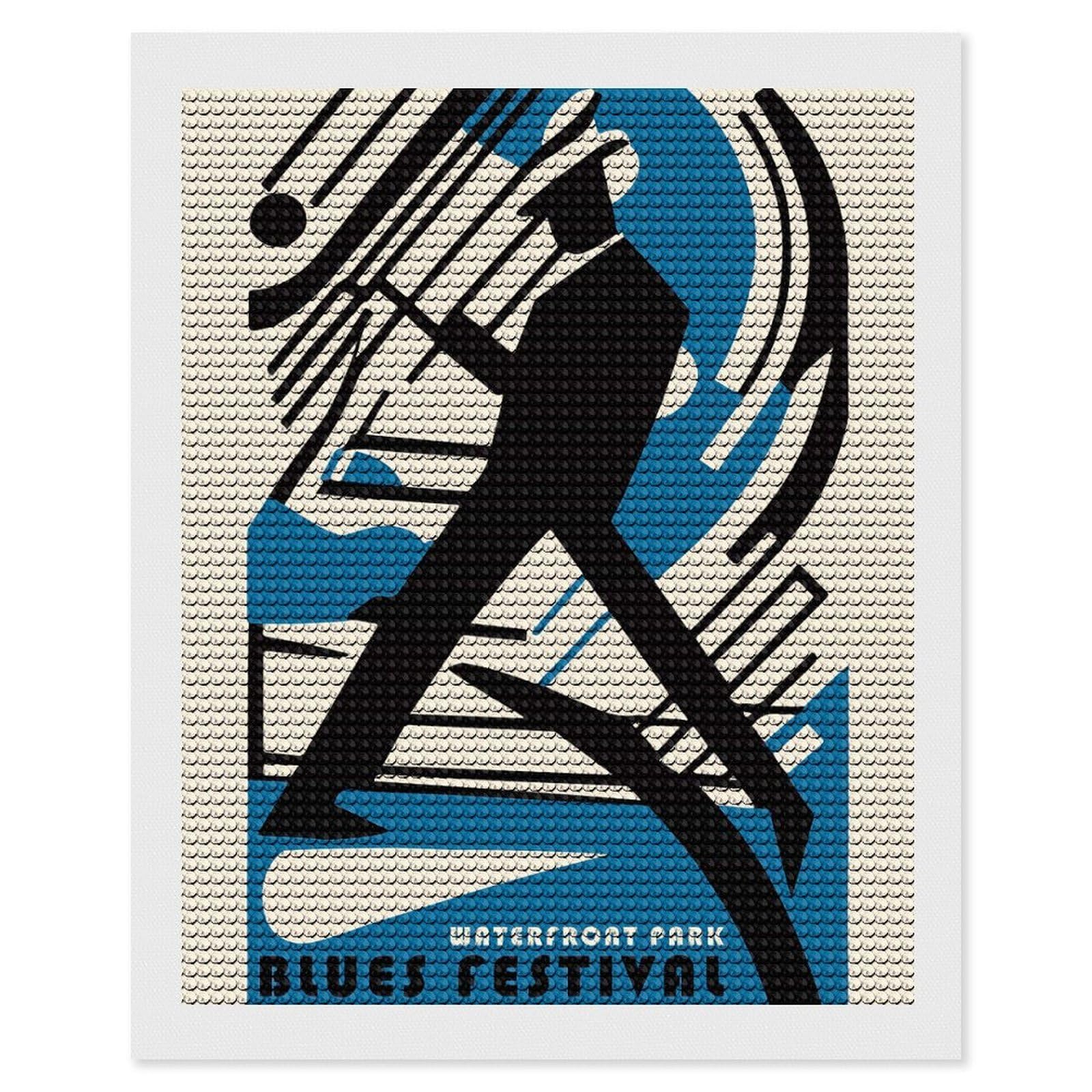 Junmoney Waterfront Park Blues Fest 5D Diamond Painting Kit 16"x20", Relaxing DIY, Mindful Craft Project, Full Kit Included, Thoughtful Present
