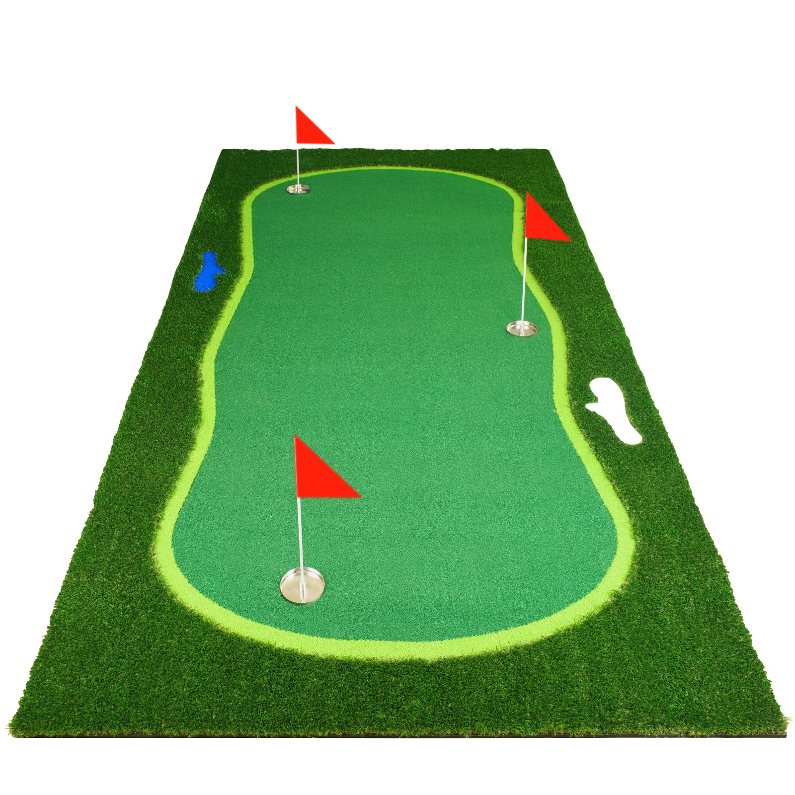 Golf Putting Green, Large Professional Golf Training Mat, Realistic Artificial Grass Turf,Golf Turf Mat with 3 Flags, Golf Game Kids, Putting Practice Green Mat for Indoor Outdoor (5X10ft)