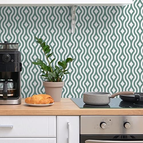 Miniatura 2 de Papel tapiz autoadhesivo para decoración del hogar, estilo moderno, geométrico, abstracto, con ondas, para despegar y pegar, 15.7 x 138 pulgadas