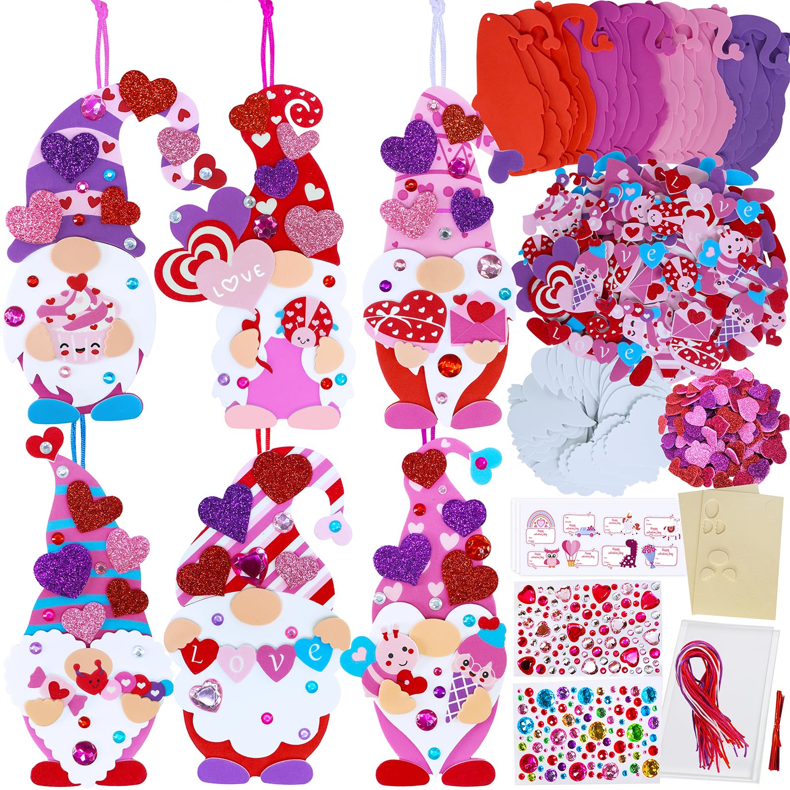 Photo 1 of Winlyn 24 Sets Valentine's Day Craft Kits Heart Crafts DIY Valentine's Day Gnome Ornaments Decorations Art Sets Foam Gnome Heart Stickers for Kids Valentine Party Classroom Activities Gift Exchange