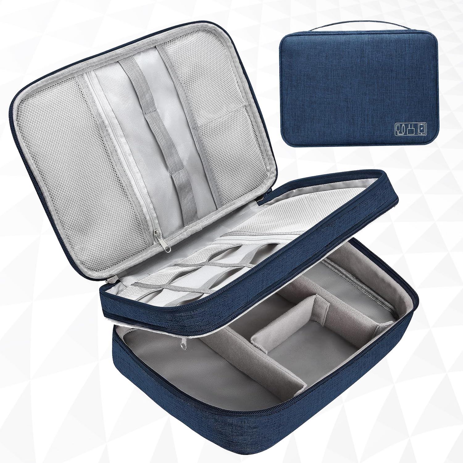 Yellow Weaves 3 Layer Electronics Accessories Organizer Bag, Cable Organizer Bag, Travel Pouch For Charger, Usb Cord, Data Cable, Sd Cards, Earphone, Power Bank, Navy Blue, 25X18X10Cm - Canvas (B0CP2CBQ28) Amazon Price History, Amazon Price Tracker