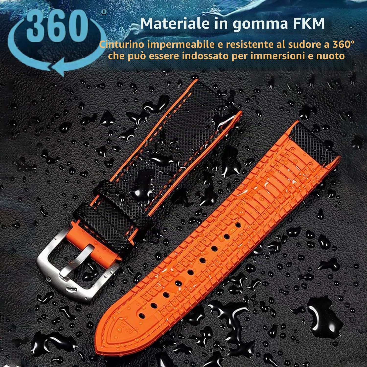 Cinturino Universale in Gomma FKM con Rinforzo in Nylon per Orologi - Disponibile in 20mm, 21mm, 22mm, 23mm, 24mm