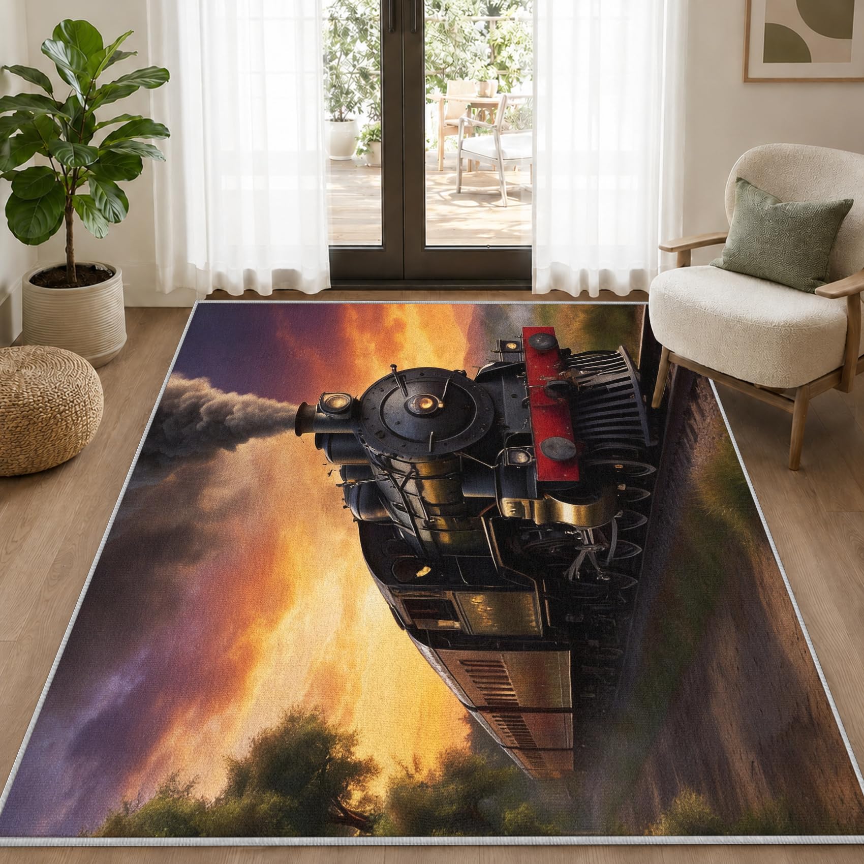 Tapis Train à Vapeur Vintage Lavable en Machine Antidérapant 80x150cm