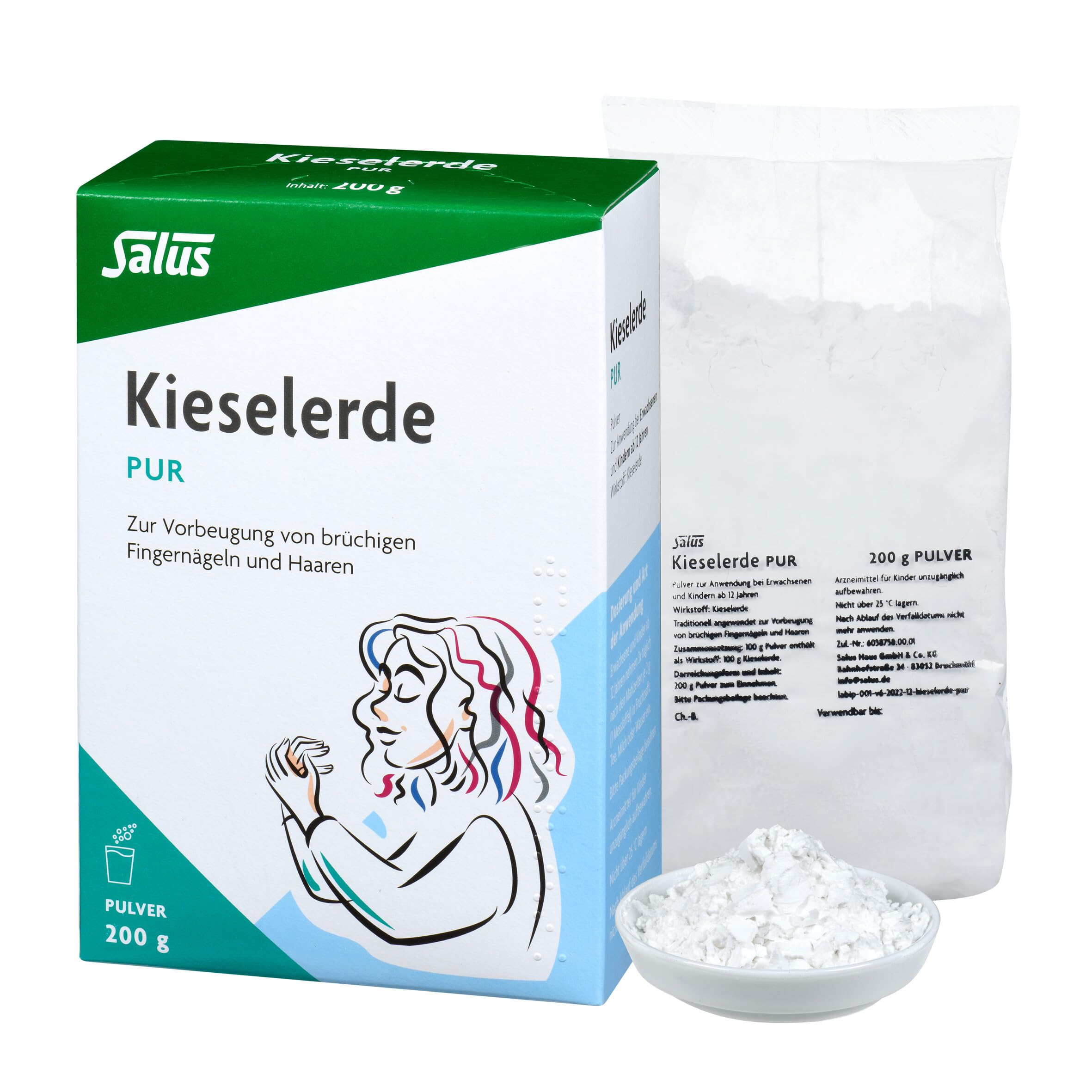 Salus – silice pura – 1 confezione da 200 g – medicinale libera vendita – per la prevenzione di unghie e capelli fragili – silice diatomea 87% di acido silicico puro