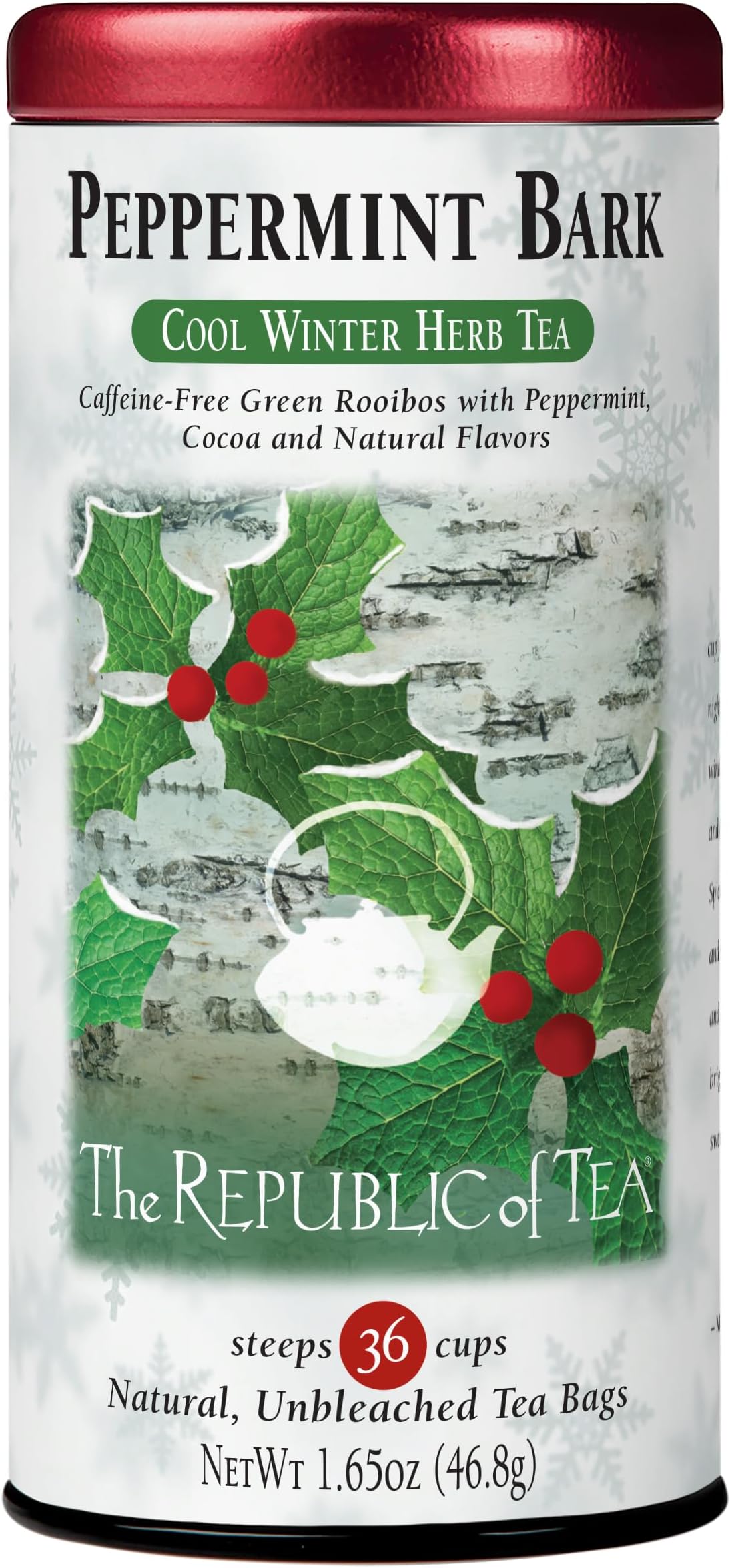 The Republic of Tea - Peppermint Bark, Cool Winter Herb Tea, 36 Tea Bags, Caffeine-Free