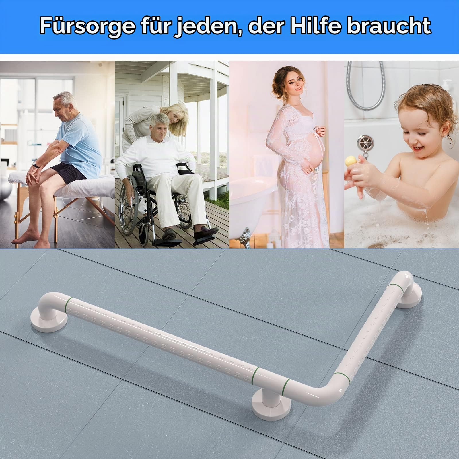 KULACO Haltegriffe für Senioren, Badewannengriff Rutschfest 60 X 40cm | Duschgriff aus Edelstahl, Sicherheitsgriff Badewanne, Wandhaltegriff Wandmontage Griffstangen für Bad Dusche Badezimmer