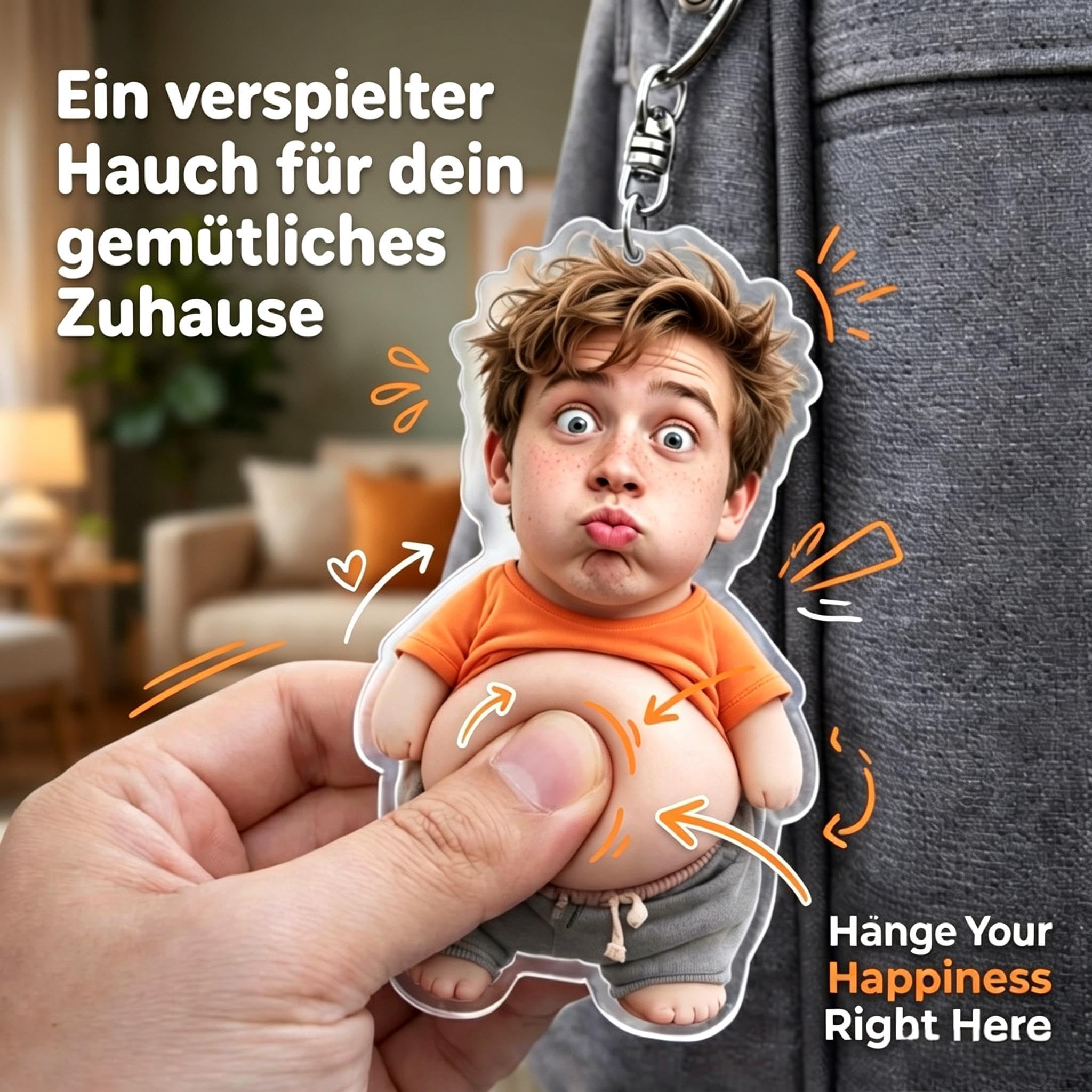 Personalisierter Gesicht Squishy Schlüsselanhänger – Lustiger Bauch-Drücker Anti-Stress Anhänger mit eigenem Foto, Muttertag & Vatertag