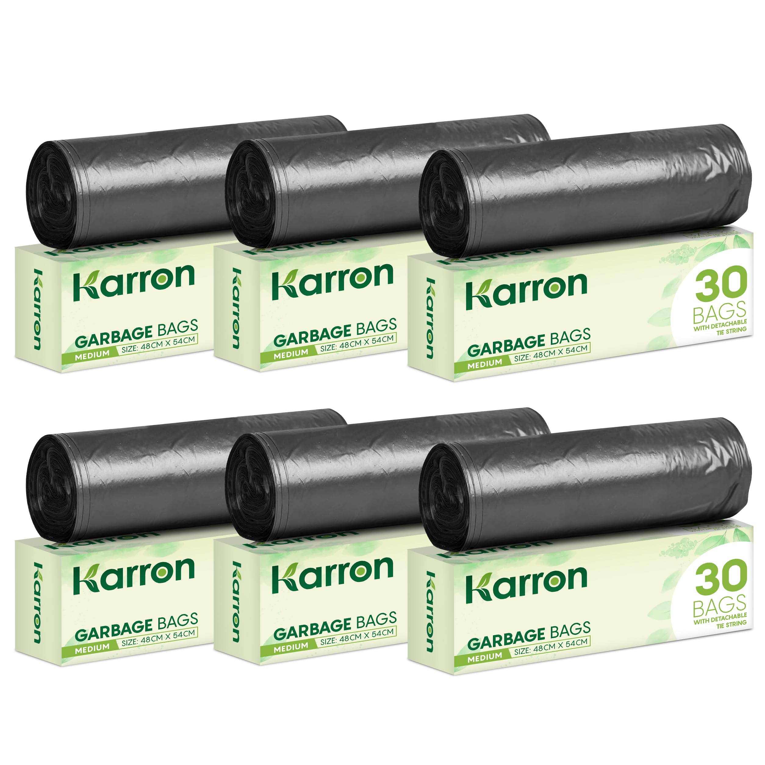 KARRON Garbage Bags Medium Size - 19x21 Inches, 6x30 pcs, Polythene Trash Bags Medium Size, Dustbin Bag for Home, Office, Kitchen, Restaurants, Plastic Dust Bin Covers for Daily Waste