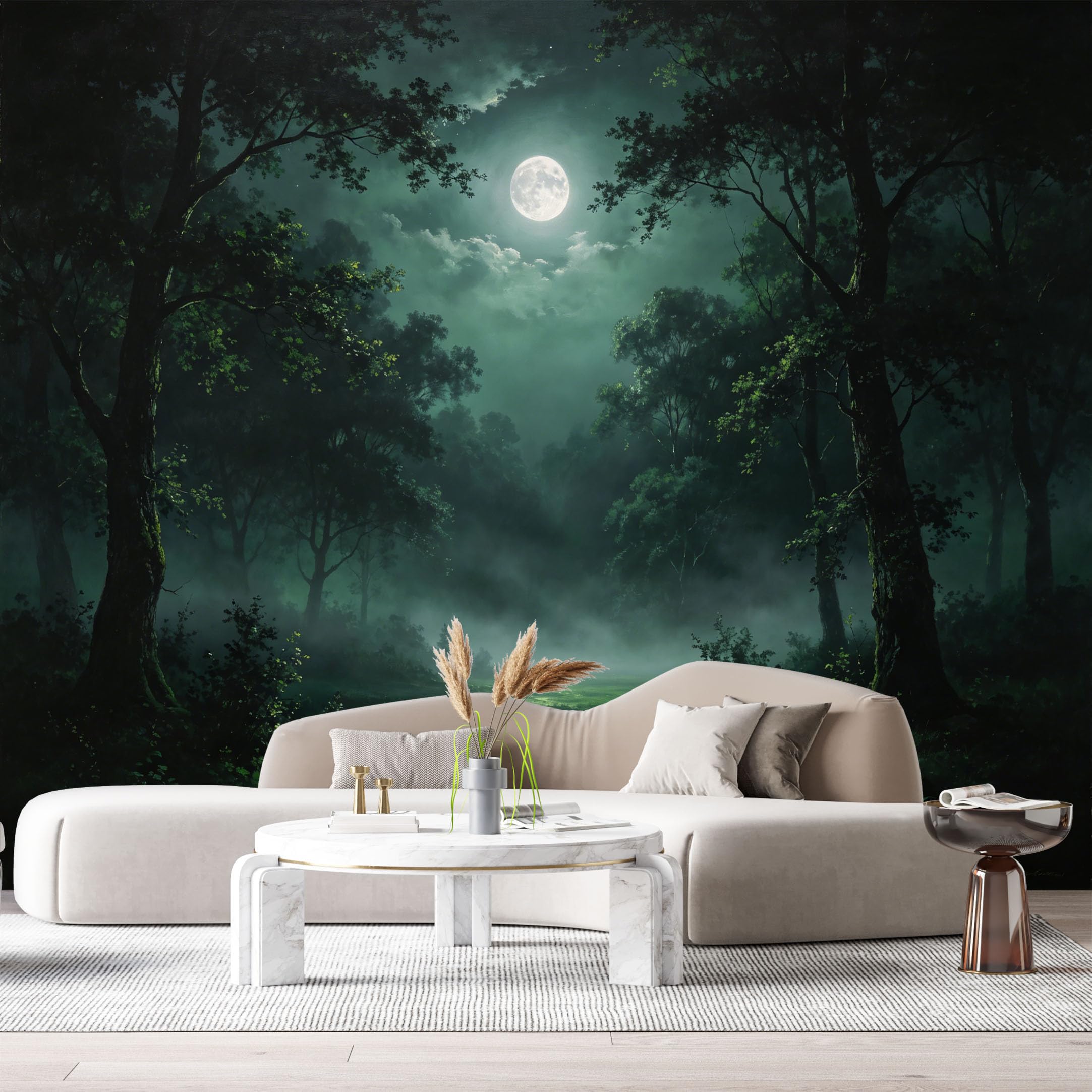 Custom Size Wall Murals Moonlit Forest Landscape Misty Night Trees Watercolor SelfAdhesive Wall Fabric Removable Large Wallpaper for Photo Living Room