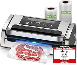 Bonsenkitchen Vacuum Sealer, Powerful and Quiet, Globefish Technology for Continuous Work, Locked Handle Design, Integrated Cutter, 2 Rolls of Bags Included, Silver