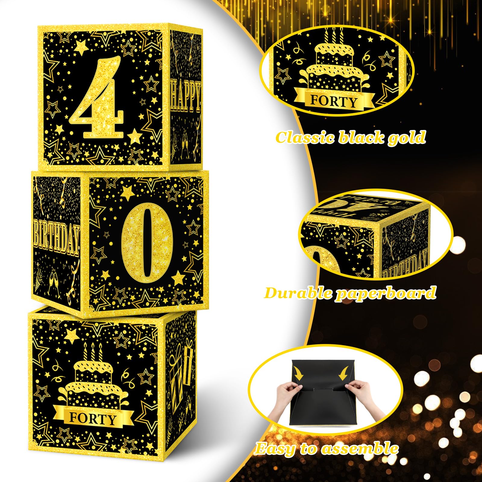 Guiruiy 3 Piezas De Cajas De Decoración Para El 40 Cumpleaños De Mujeres, Cajas De Globos De Cumpleaños De 40 Años En Rosa Y Oro Rosa, Suministros De Fiesta, Caja De
