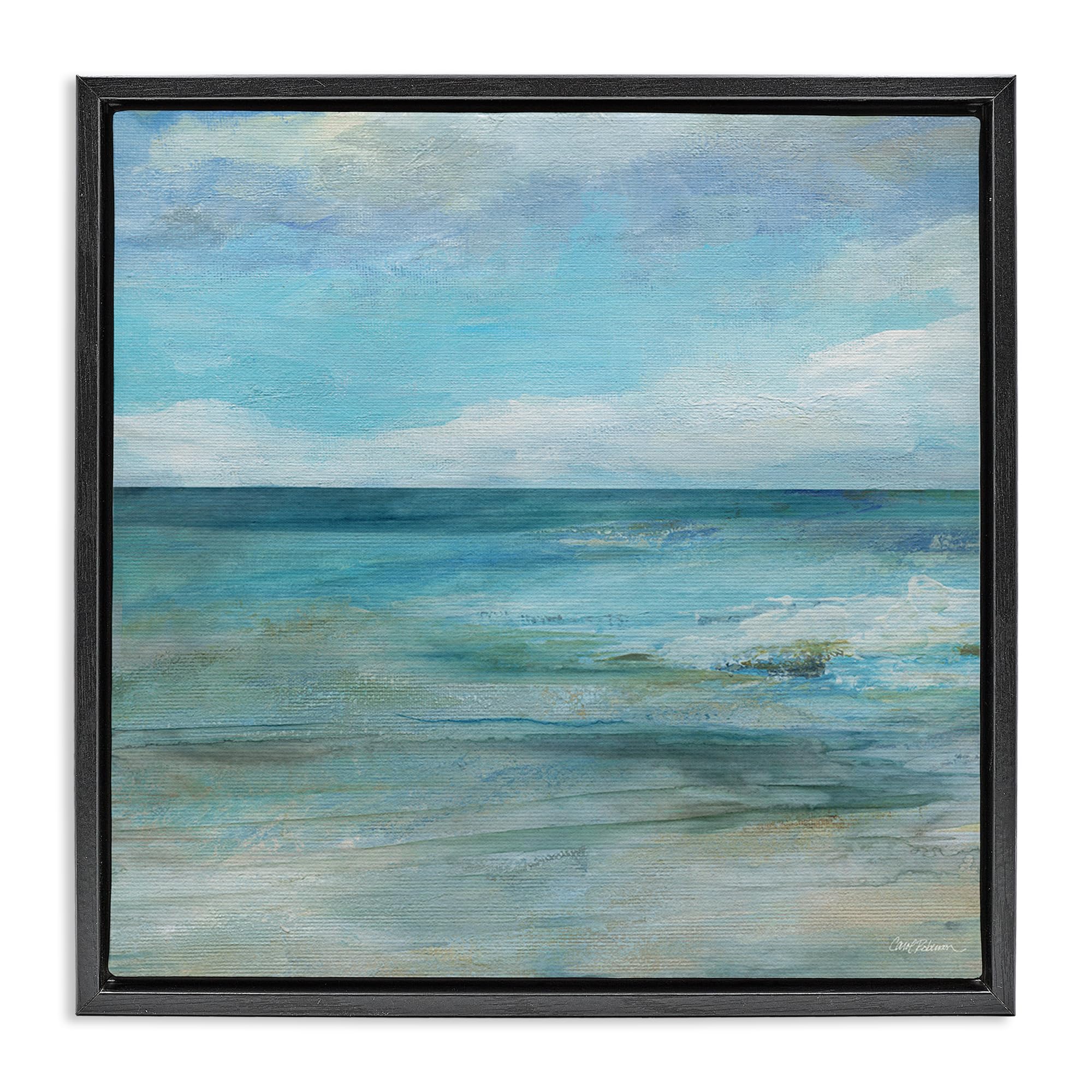 Stupell Industries Jet Black (Matte) 'Aqua Ocean Horizon Abstract'| Floating Frame Canvas Art