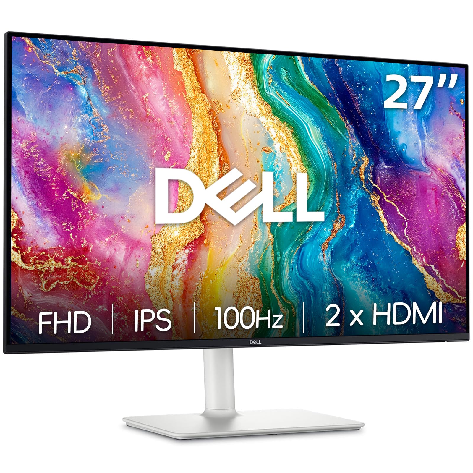 Dell 27 inch Monitor, LED FHD - 100Hz Refresh Rate 1500:1 Contrast Ratio, AMD FreeSync - VESA, Integrated 2x5W Speaker, Height/Tilt/Pivot/Swivel