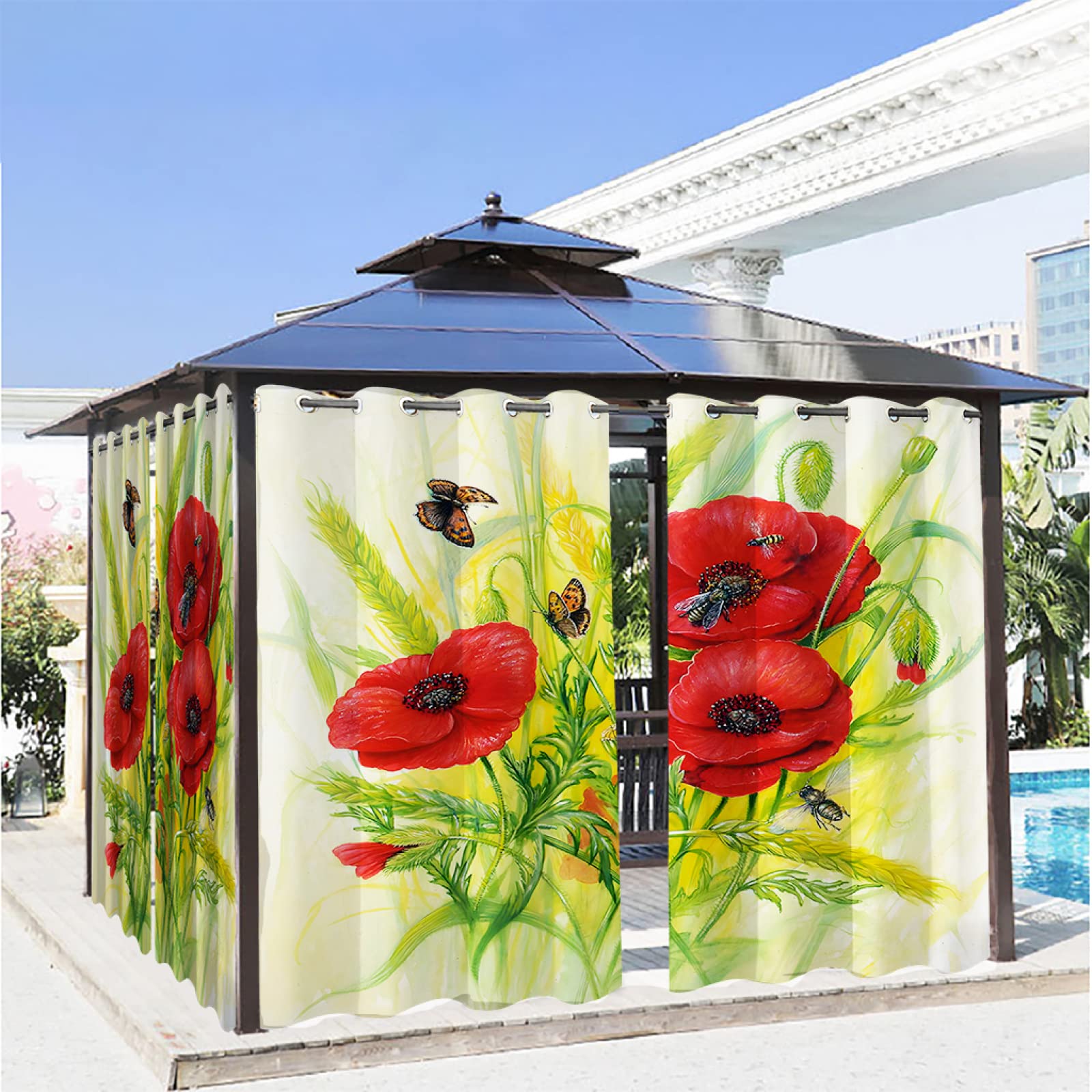 Rideau pour pergola extérieur occultant thermique fleur verte