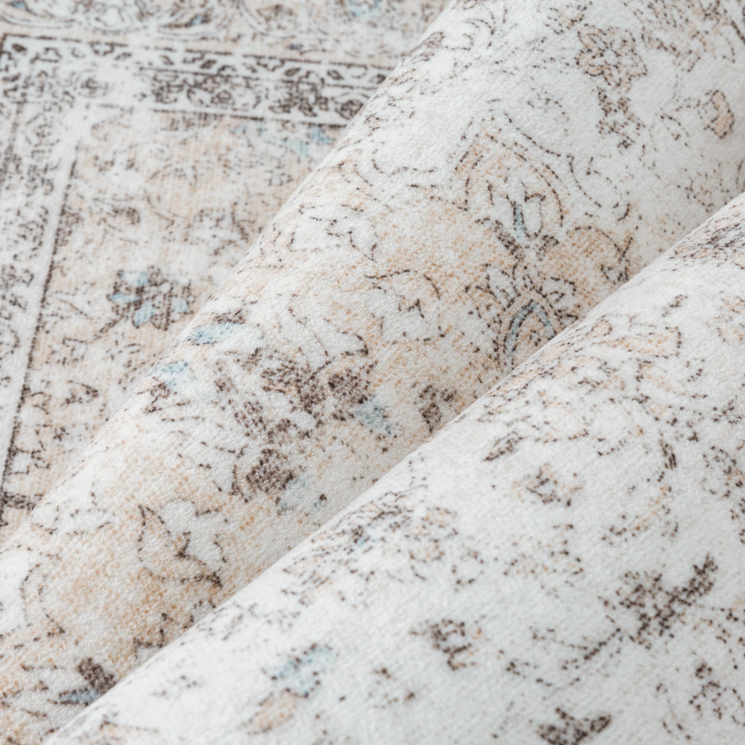 PureCozy Teppich Wohnzimmer 200x300cm Beige Waschbarer Vintage Cream Wohnzimmerteppich kurzflor rutschfest Weich Groß Retro Carpet für Schlafzimmer Esszimmer Bedroom Living Room Büro