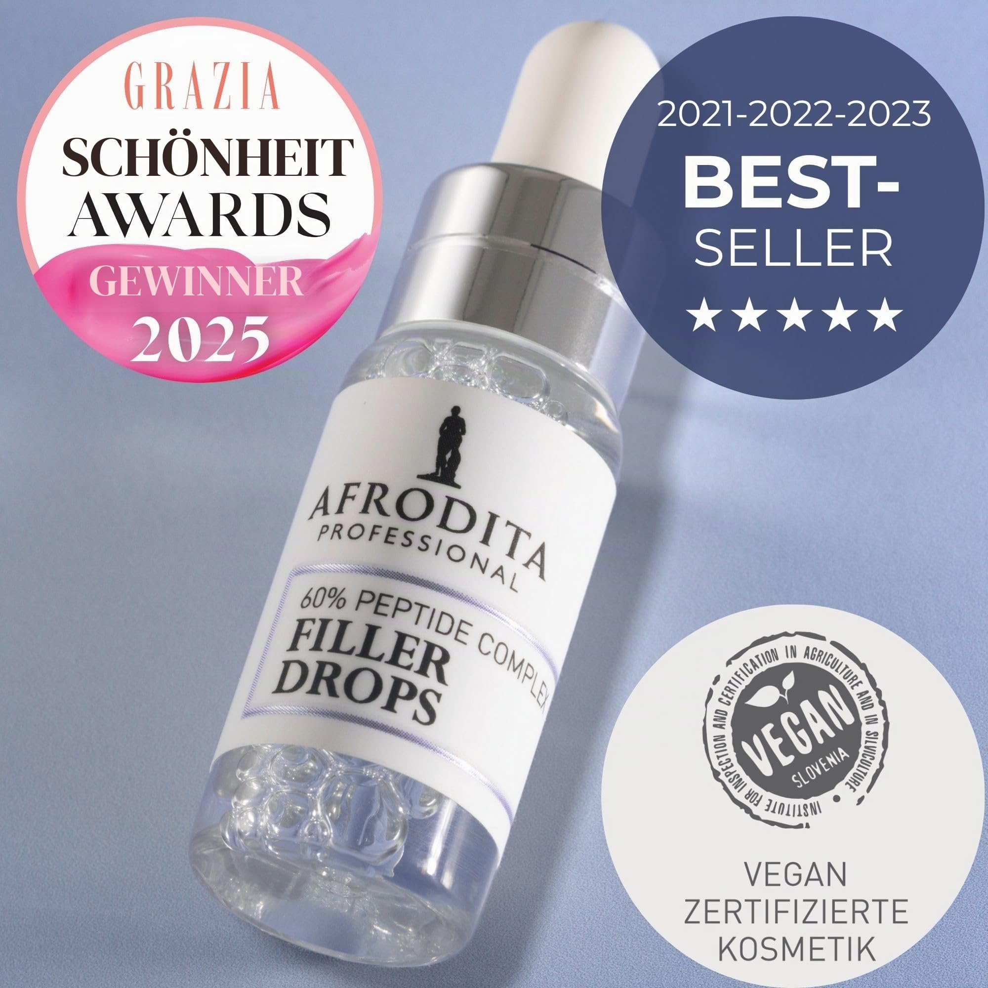 Afrodita Professional 60% Peptid Filler Drops Gesichtsserum – Anti-Aging Hyaluron Faltenfiller für Frauen – Straffendes Feuchtigkeits-Serum 5 ml