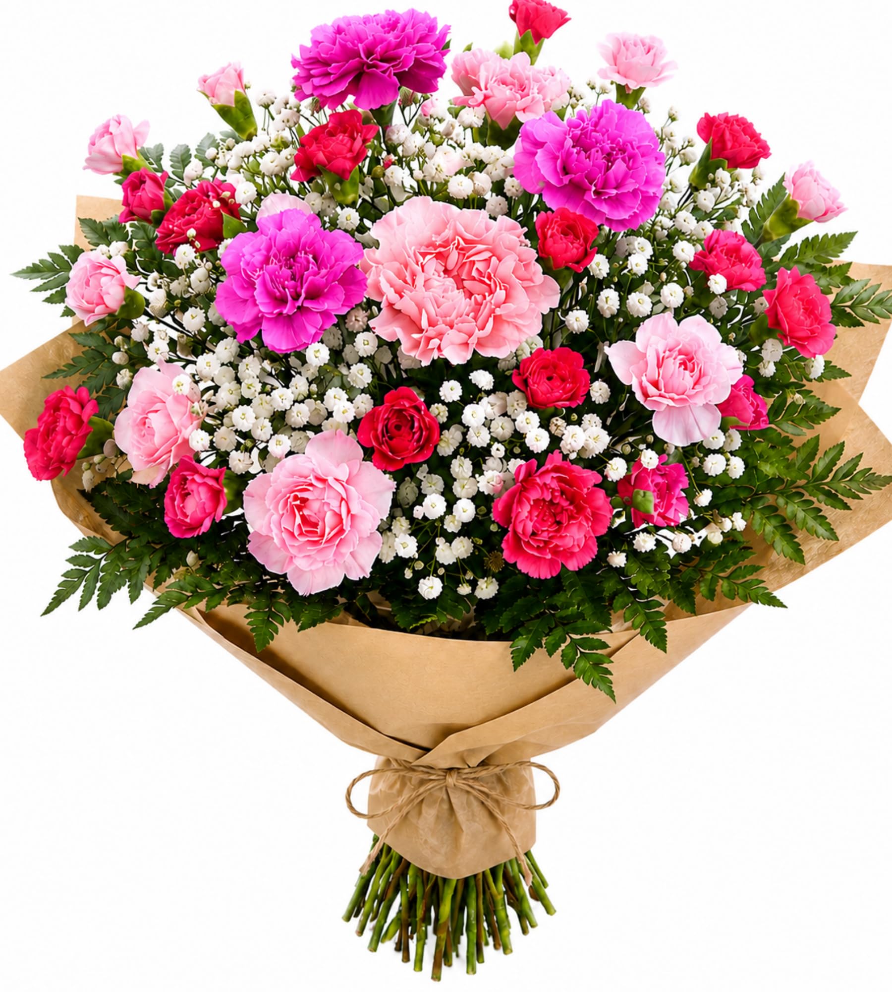 Homeland Florists Fresh Flowers – Elegant Pink Flower Bouquet of Carnations & Gypsophila - Long Lasting Floral Gift - Perfect for Birthday, Thank You, Sympathy, Get Well & Thinking of You
