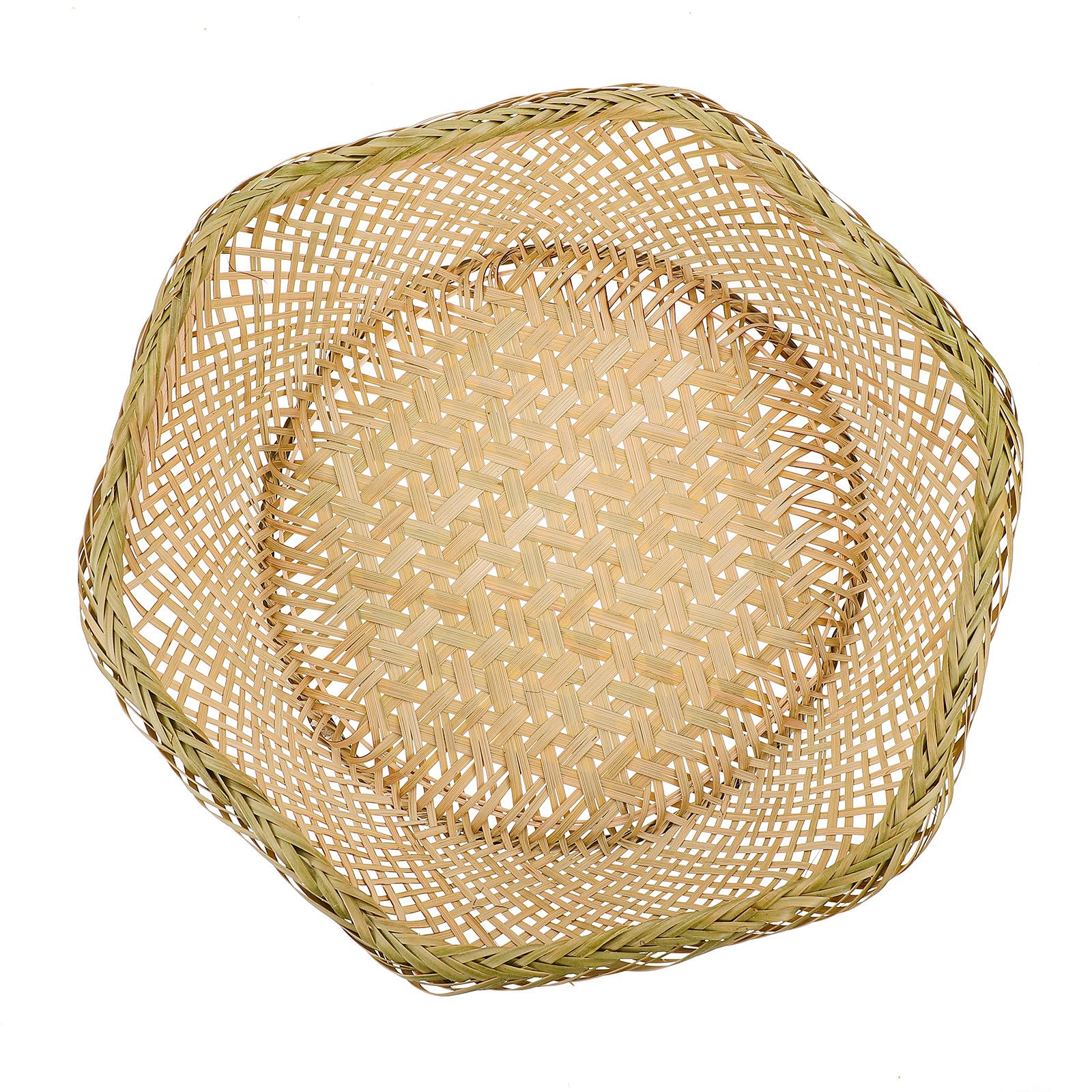 竹製編み込みフルーツバスケット 乾燥用収納ホルダー 家庭用バスケット 水切り可能なシンプルデザイン 食器とサーブウェア用 1個