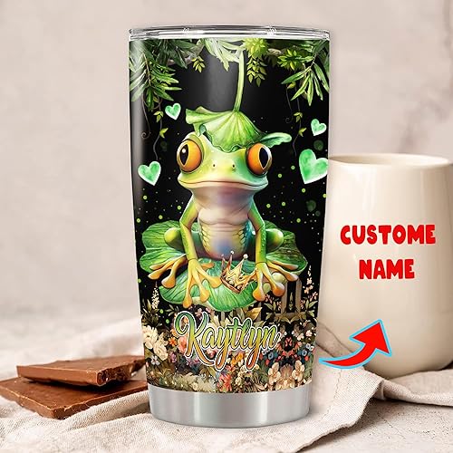 Miniatura 2 de Vaso personalizado con diseño de rana con tapa, taza de viaje con nombre personalizado, taza con aislamiento térmico, regalos de acero inoxidable,