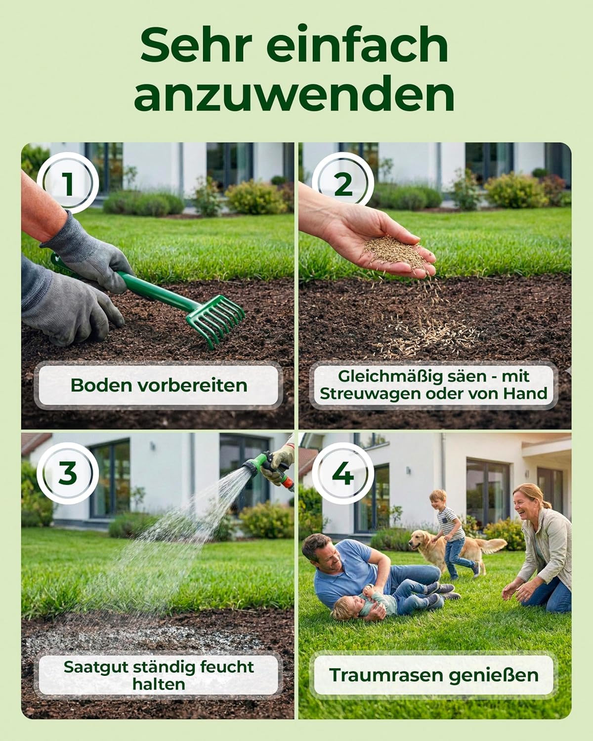 Rasensamen schnellkeimend Sommer 1kg – TEST SEHR GUT – Grassamen schnellkeimend Rasen Nachsaat Made in Germany – Rasensaat 40qm - Rasensamen Sommer Samen von Natureflow