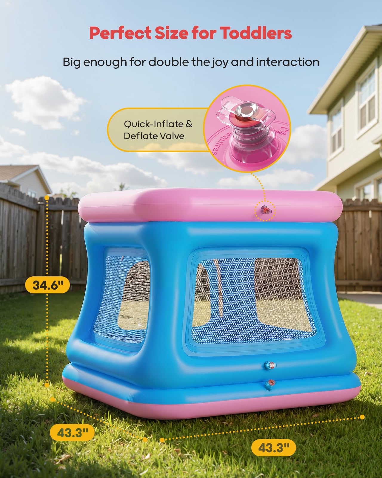 QPAU 3-in-1-Bällebad und Trampolin für Kleinkinder, aufblasbare Hüpfburg mit Sicherheitsnetz, Outdoor-Spielzeug für Kleinkinder von 1–3 Jahren, Hüpfburg für den Innenbereich, Babyspielplatz