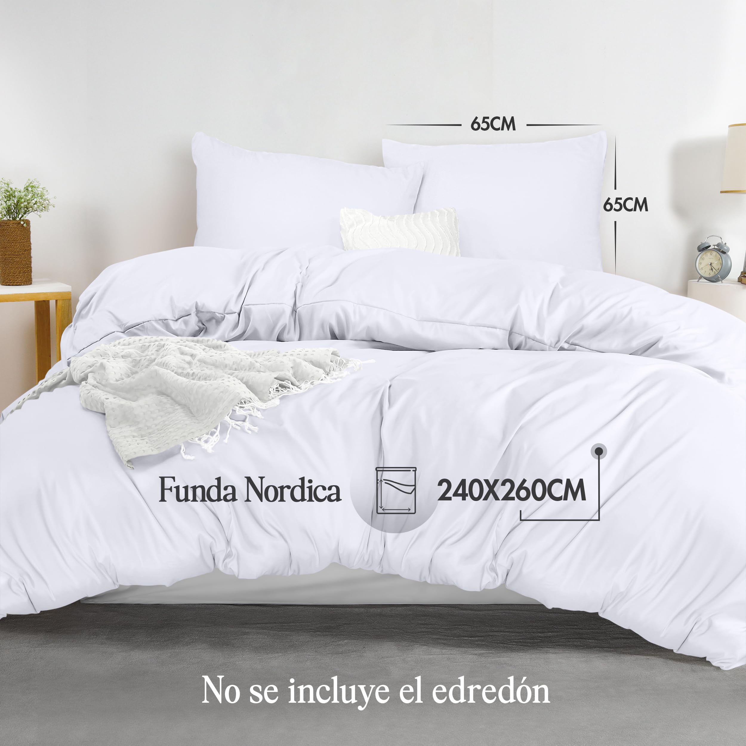 Utopia Bedding Funda Nordica Cama 180 - Microfibra Juego de Funda Nordica 240x260 cm y 2 Fundas de Almohada 65x65 cm (Blanco) — view 2