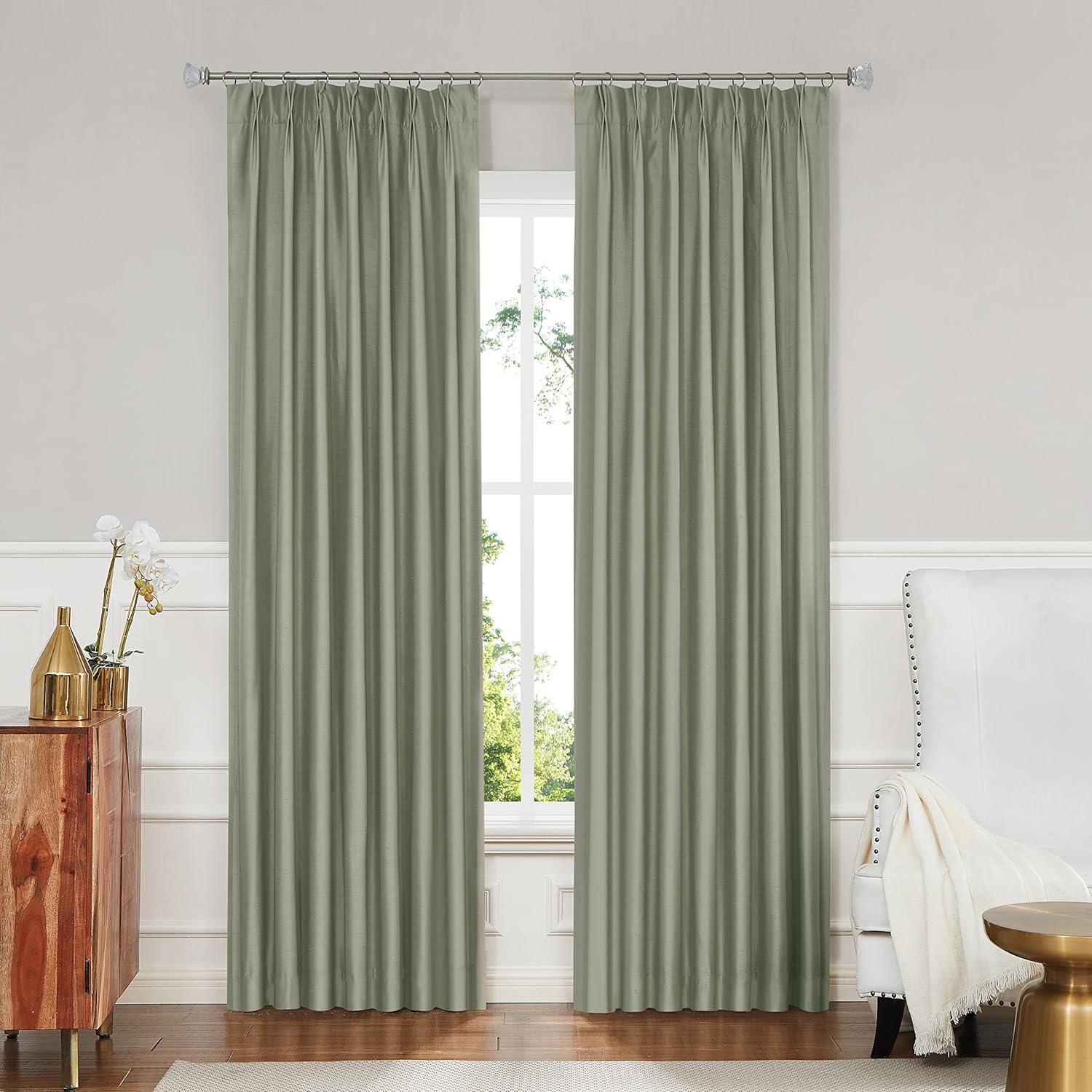 Central Park Sage Pinch Pleat Blackout Curtain for Bedroom