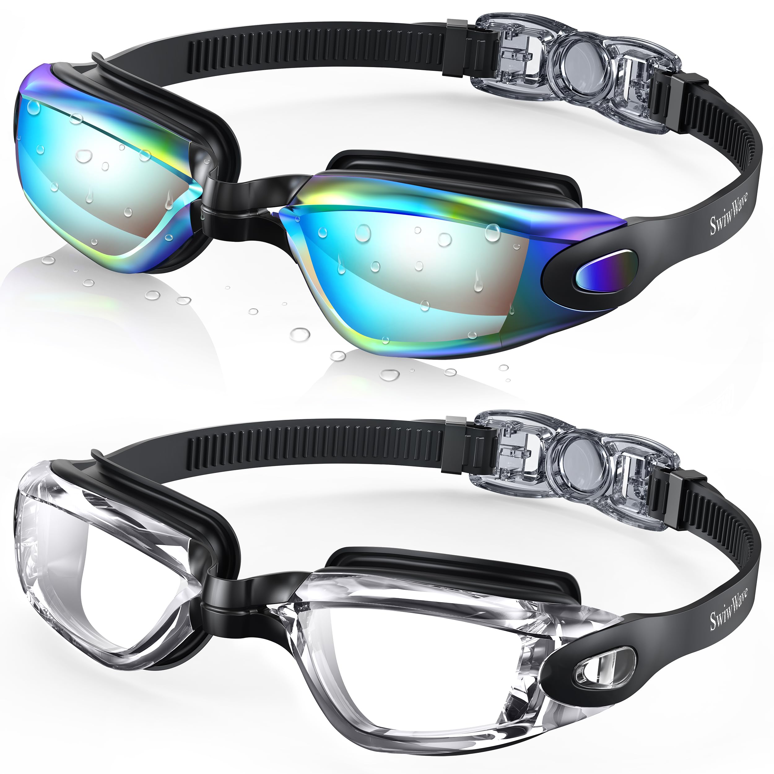 SwiwWave Swim Goggles 2 Pack for Adult Youth, No Leaking with Storage Case