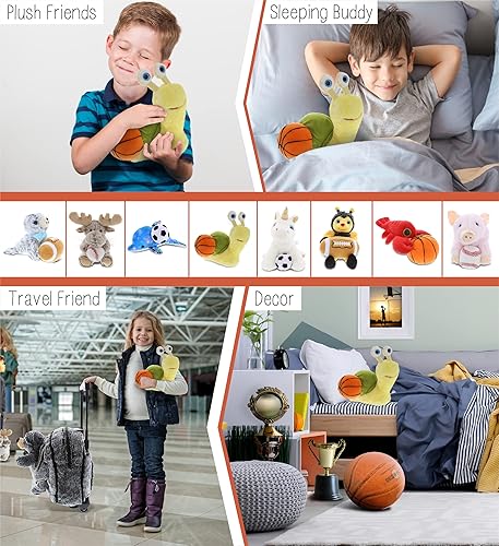 Miniatura 4 de DolliBu Animal de peluche amarillo con peluche de baloncesto, caracol de felpa suave, adorable juguete de peluche para jugar, lindo regalo de vida