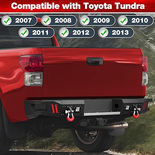 Miniatura 2 de Tundra - Parachoques trasero 2007-2013, texturizado negro para camioneta Tundra 2007 2008 2009 2010 2011 2012 2013, con placa escalonada, luces,